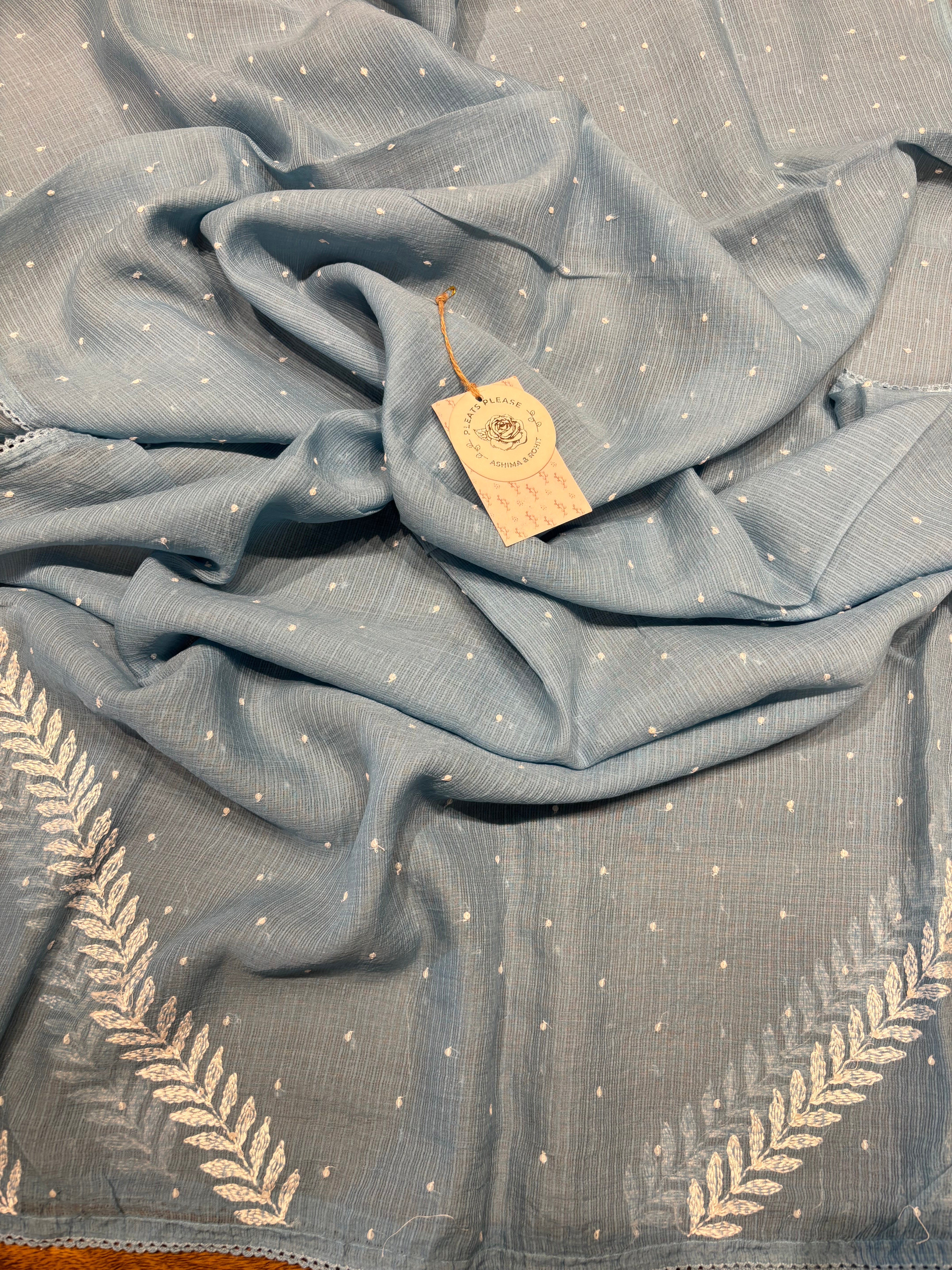 Blue Kota Doria Chikankari Kurta And Dupatta Set