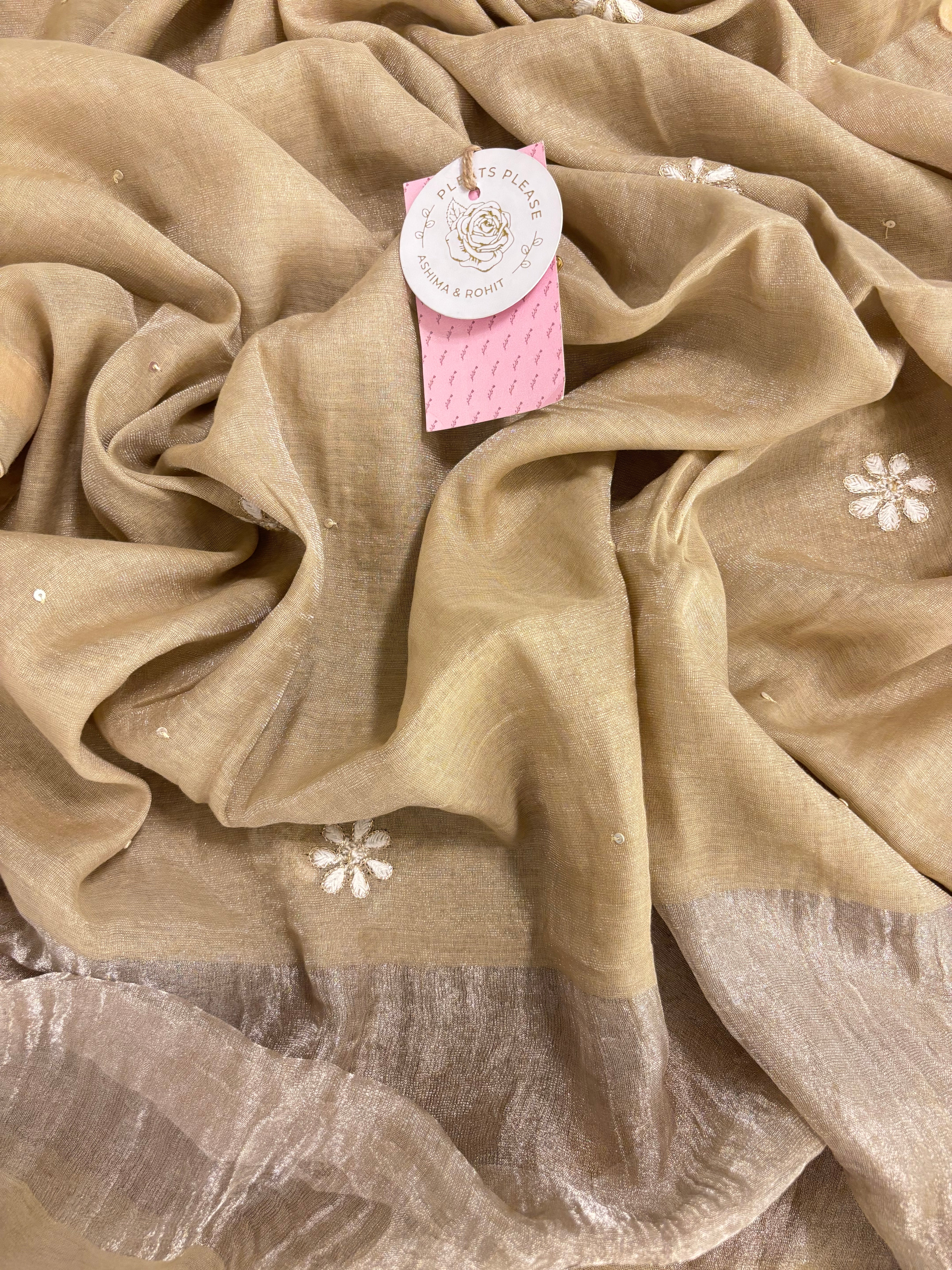 Beige Pure Tissue Chikankari Kurta & Dupatta