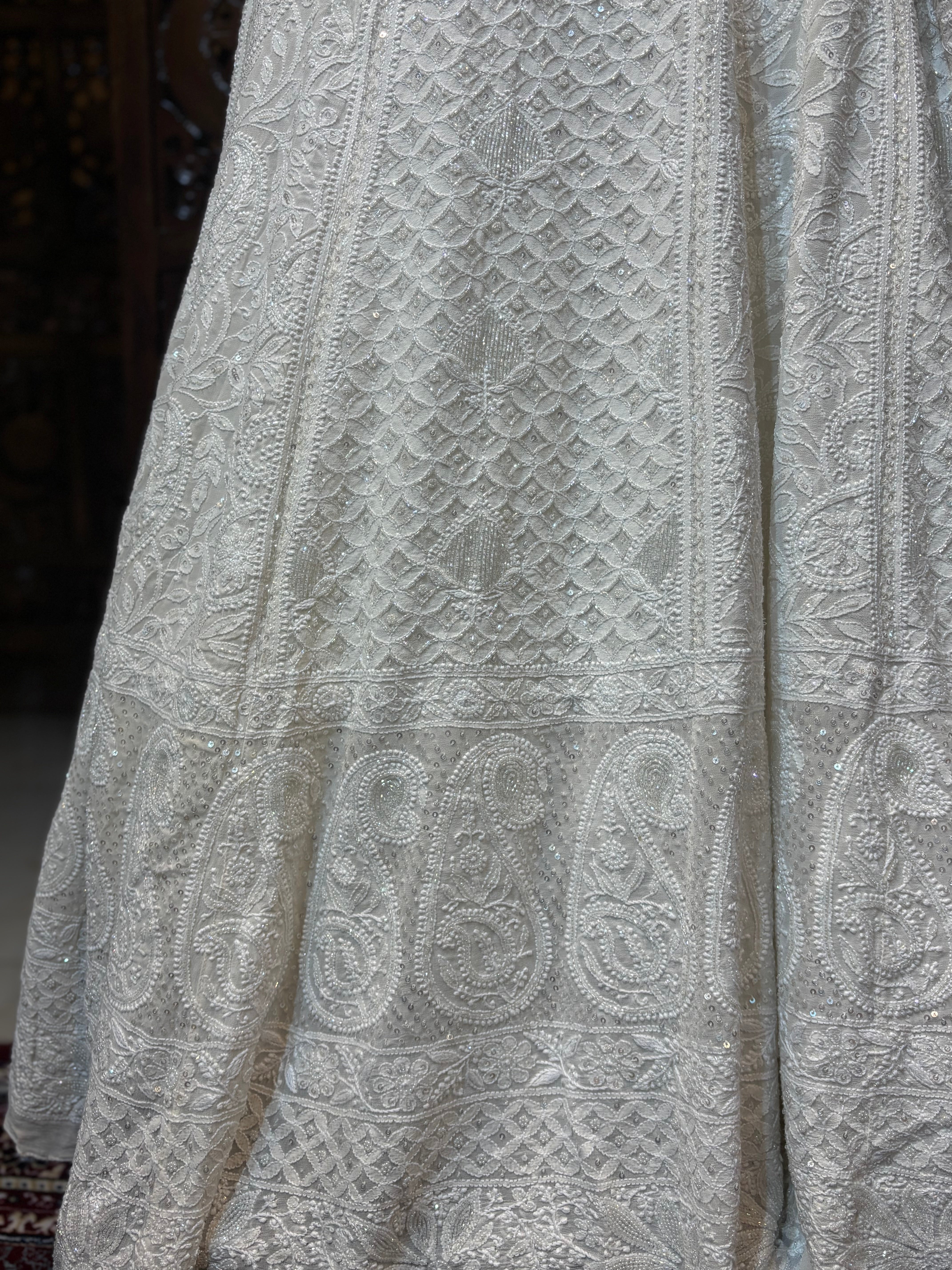 Dyeable Pure Georgette Chikankari Lehenga - Pleats PleaseChikankari
