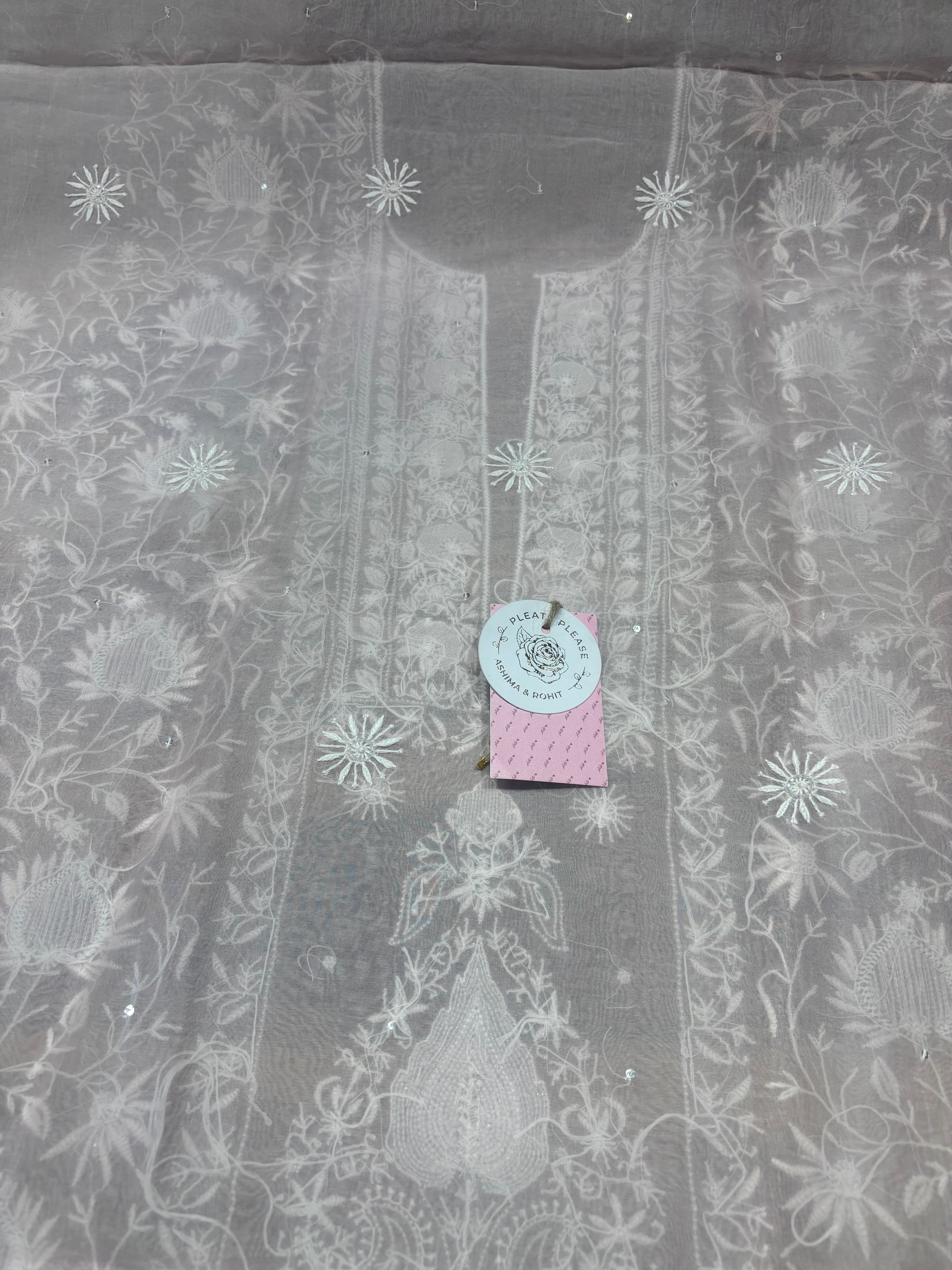 Soft Pink Pure & Premium Organza Silk Chikankari Kurta & Dupatta Fabric