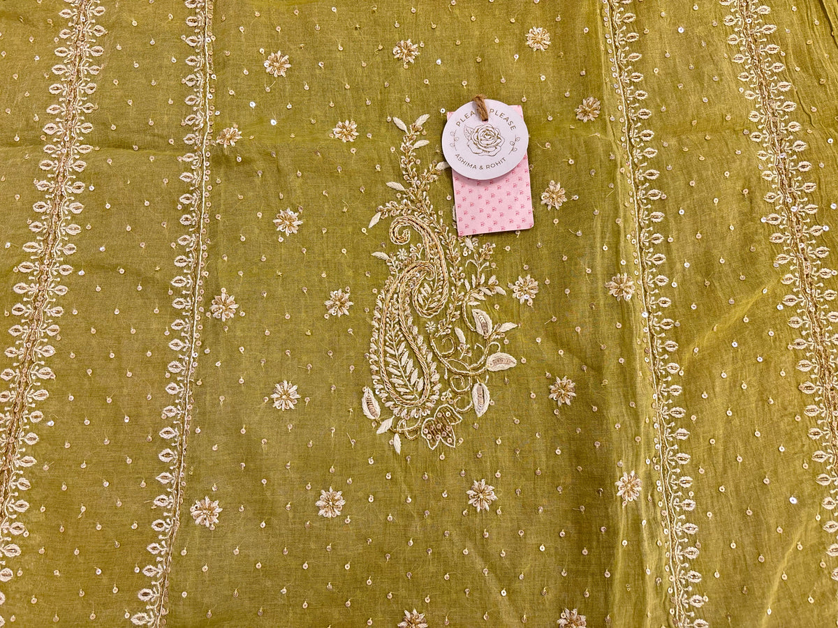 Warm Green Pure & Premium Tissue Pearl Neckline Chikankari Kurta & Dupatta