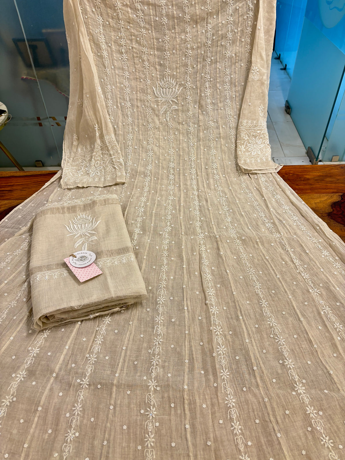 Dyeable Silver Tissue Chikankari Anarkali & Dupatta