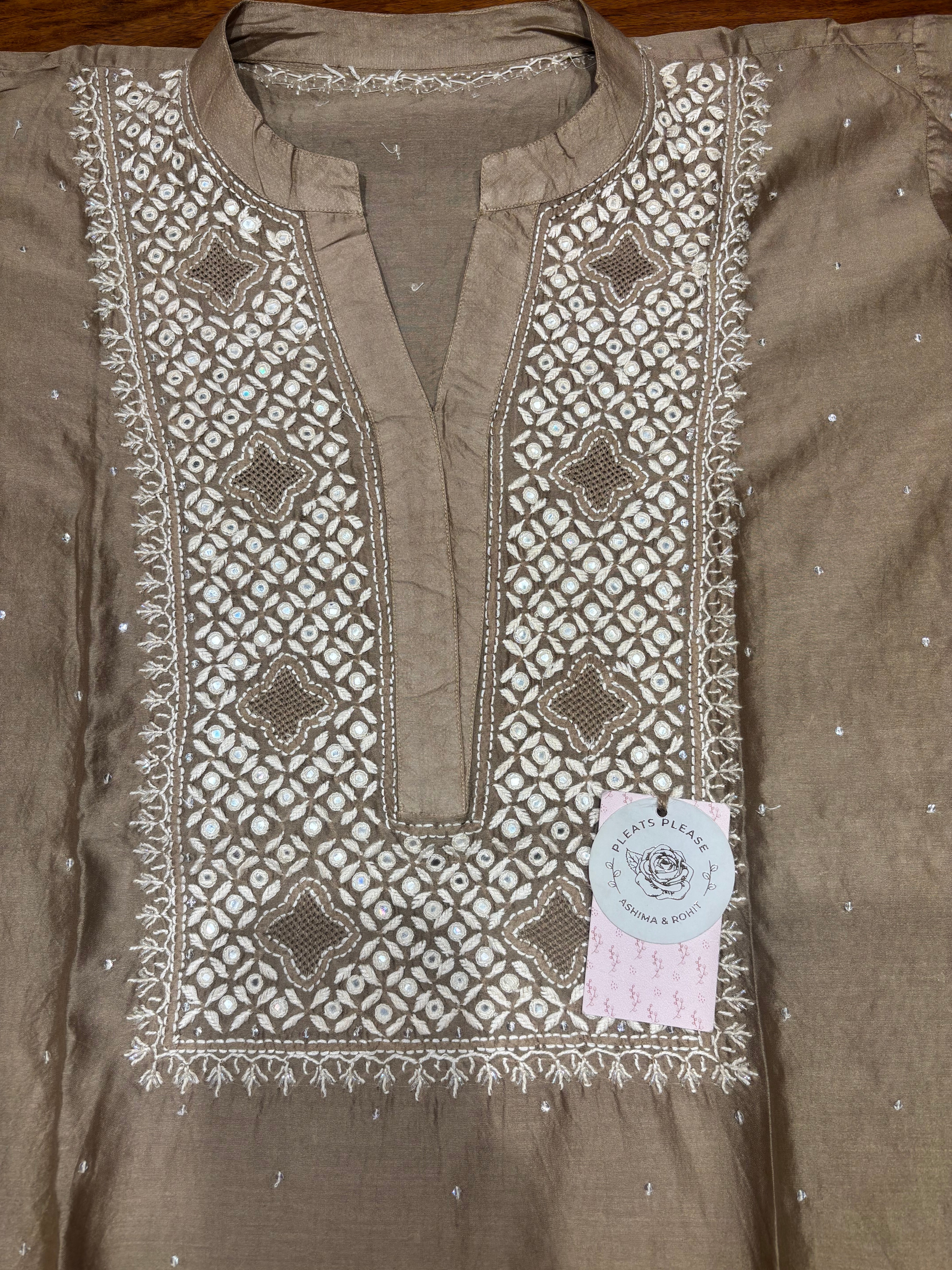 Hazelnut Brown Chanderi Silk Chikankari Co-ord Set