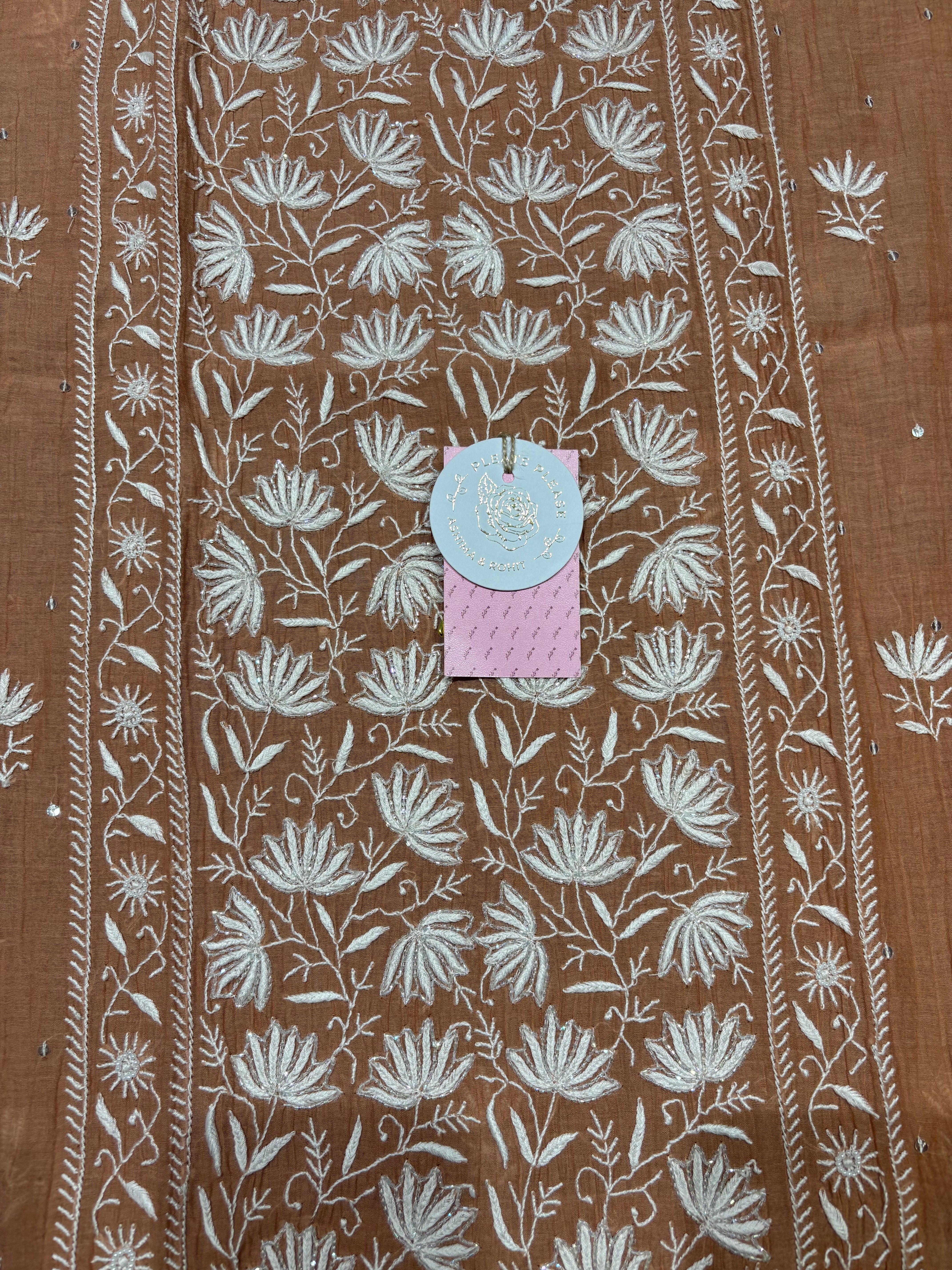 Rosegold Chanderi Mul Chikankari Kurta & Dupatta Set