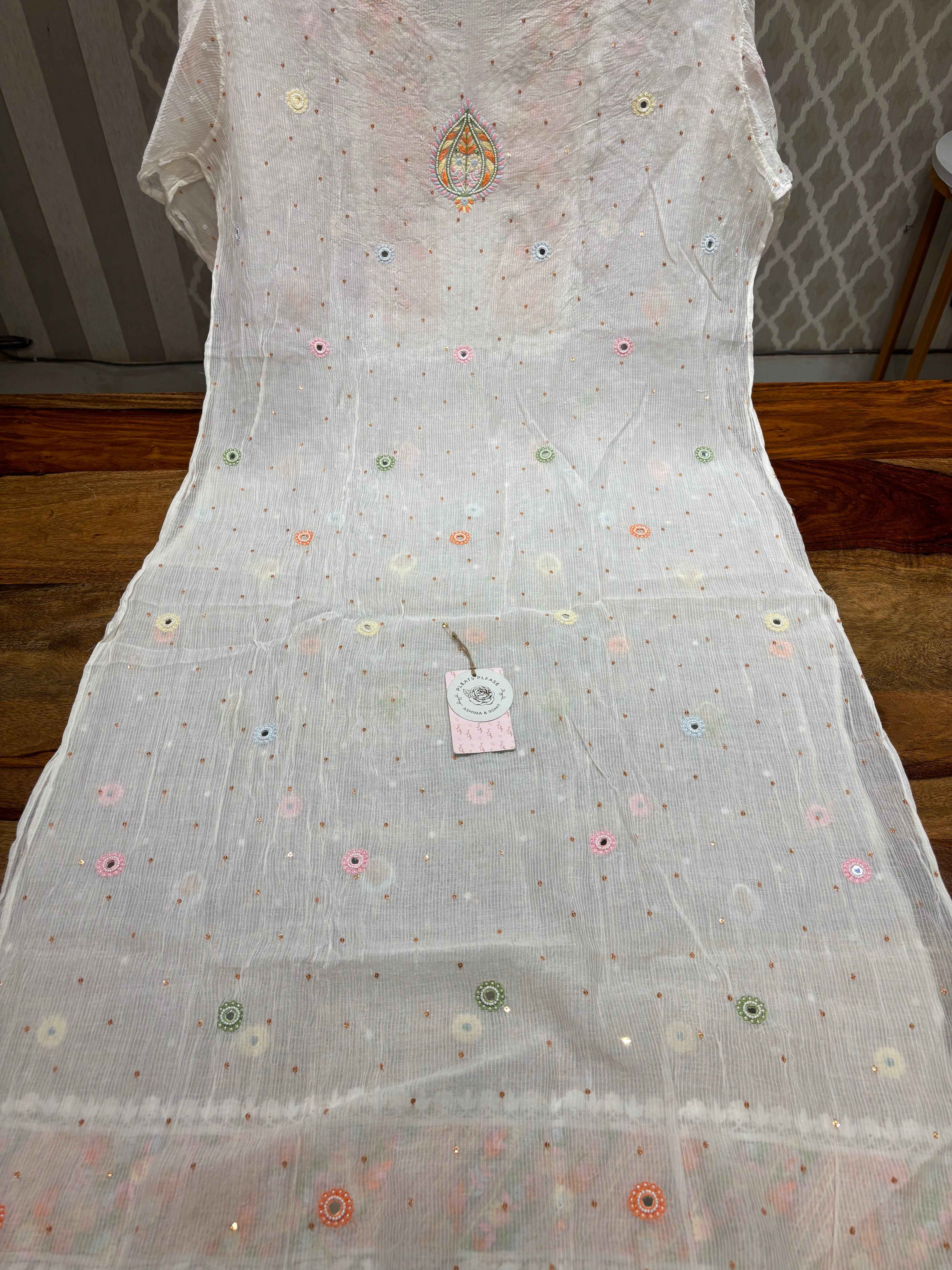 Dyeable Chanderi Maheshwari Multicolour Chikankari Kurta And Dupatta Set - Pleats PleaseChikankari