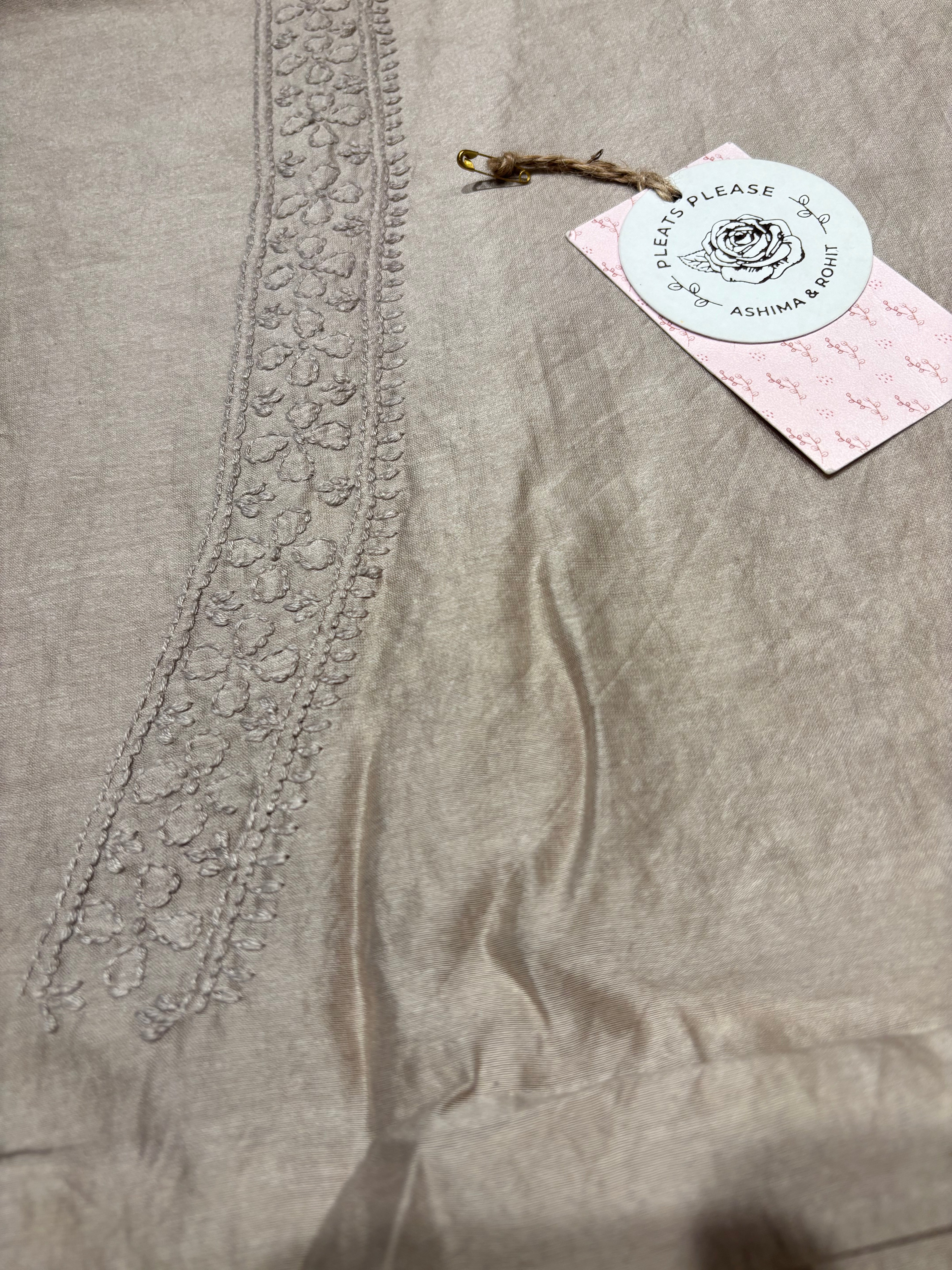 Plaza Taupe Chanderi Silk Chikankari Men's Kurta Fabric