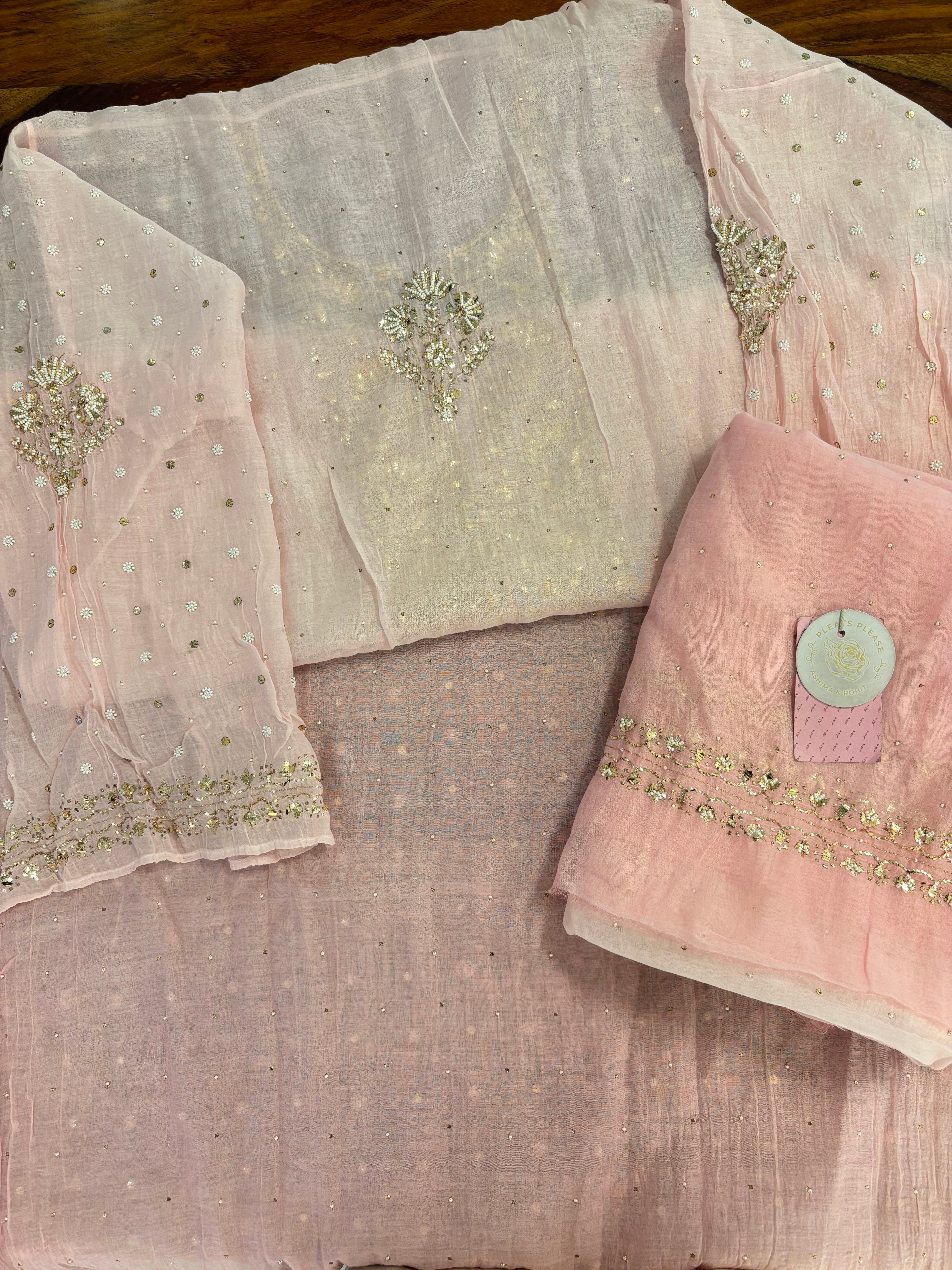 Pink Ombré Chanderi Mukaish Kurta & Dupatta