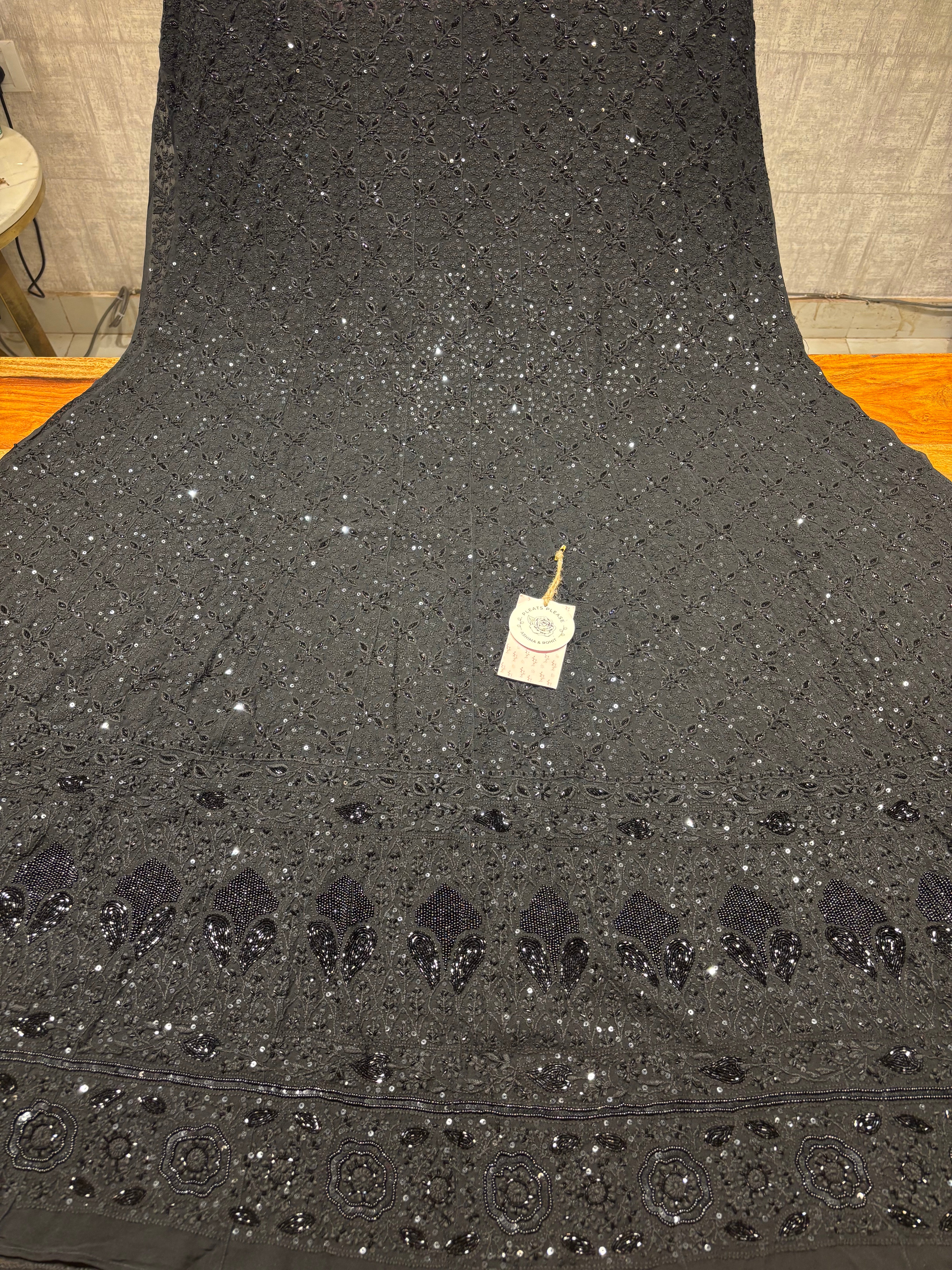 Black Pure Georgette Chikankari Anarkali and Dupatta