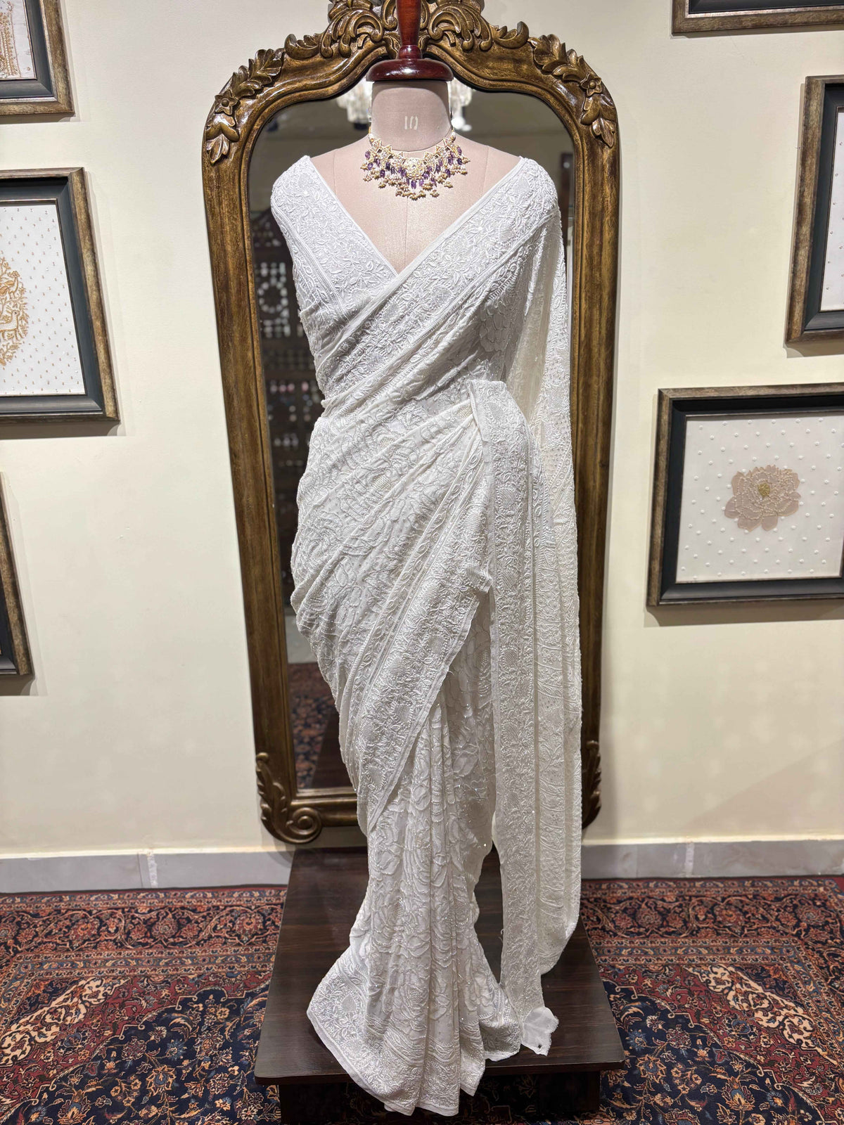 Dyeable Pure & Premium Georgette Chikankari Saree