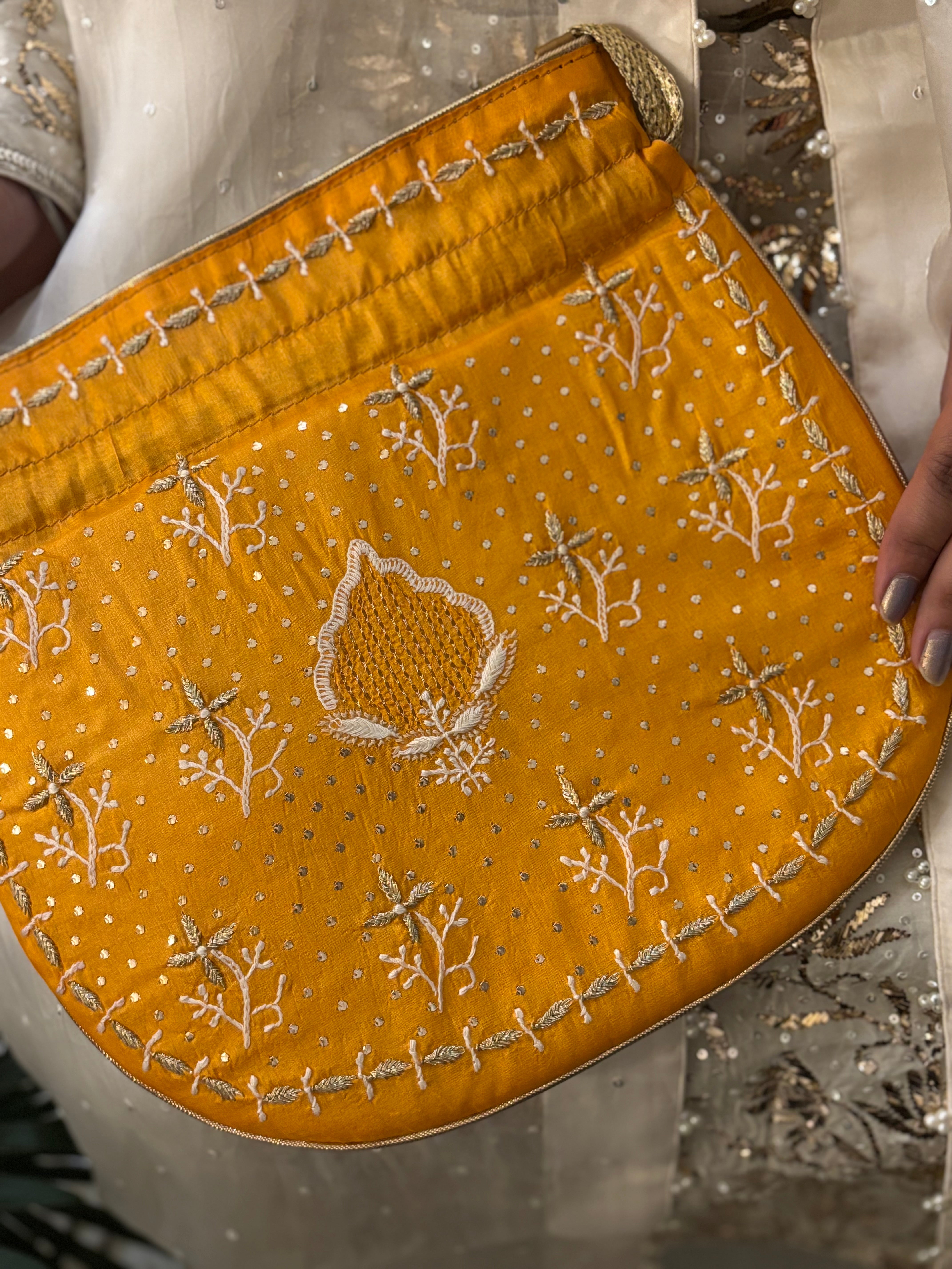 Orange Chikankari & Mukaish Batua