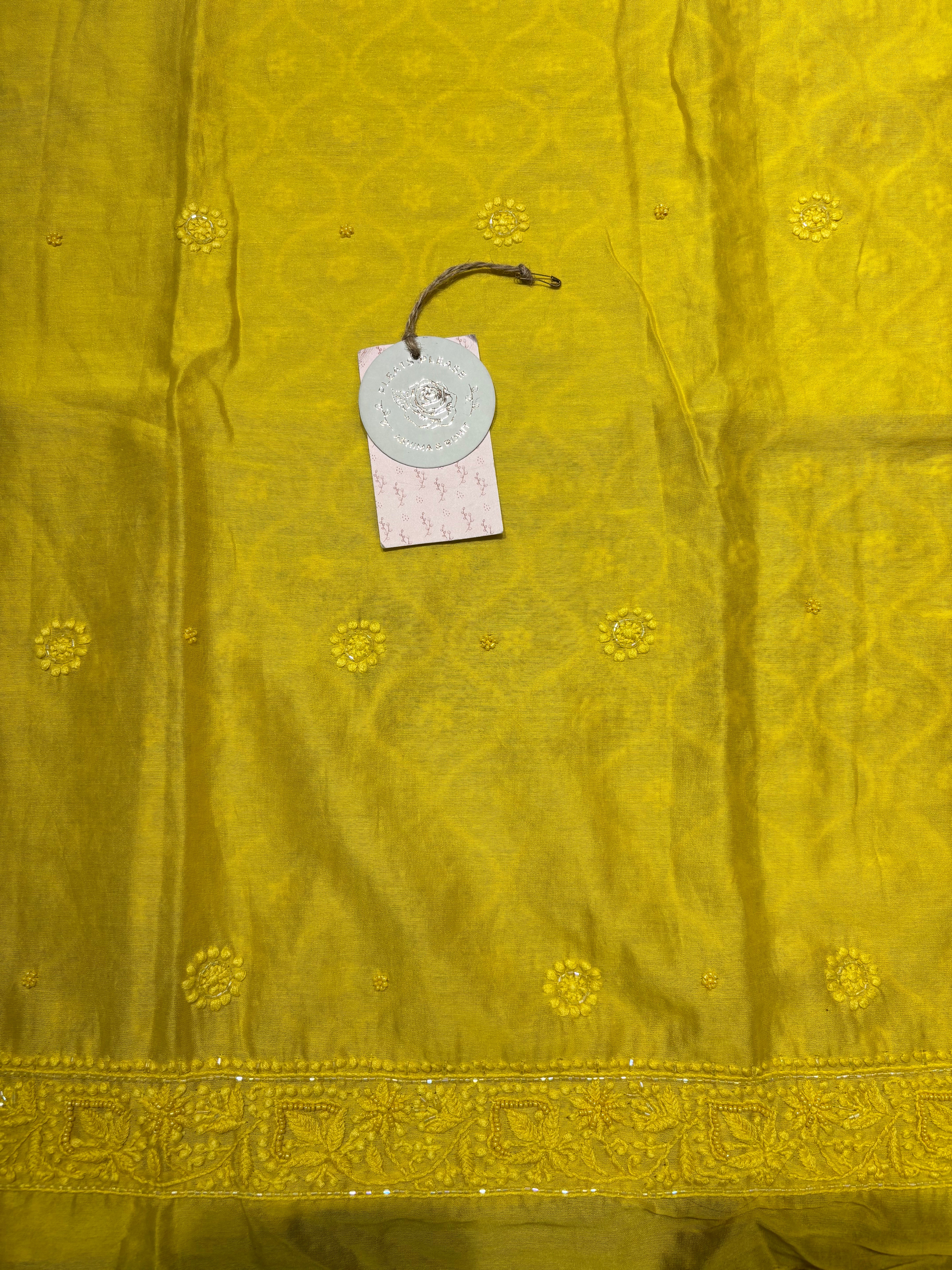 Yellow Chanderi Silk Chikankari Men’s Kurta Fabric