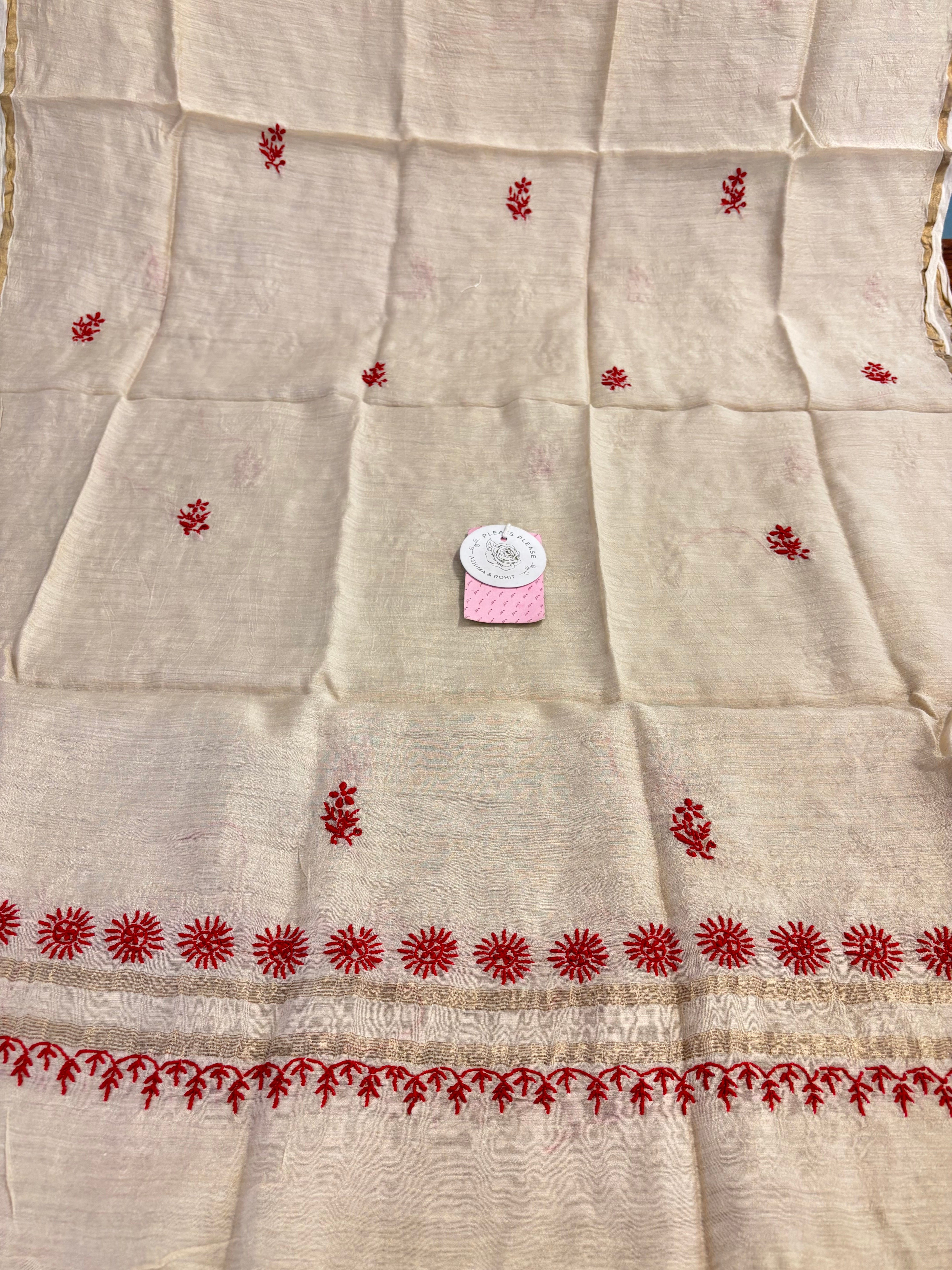 Dyeable Munga Silk Chikankari Kurta & Dupatta Set - Pleats PleaseChikankari