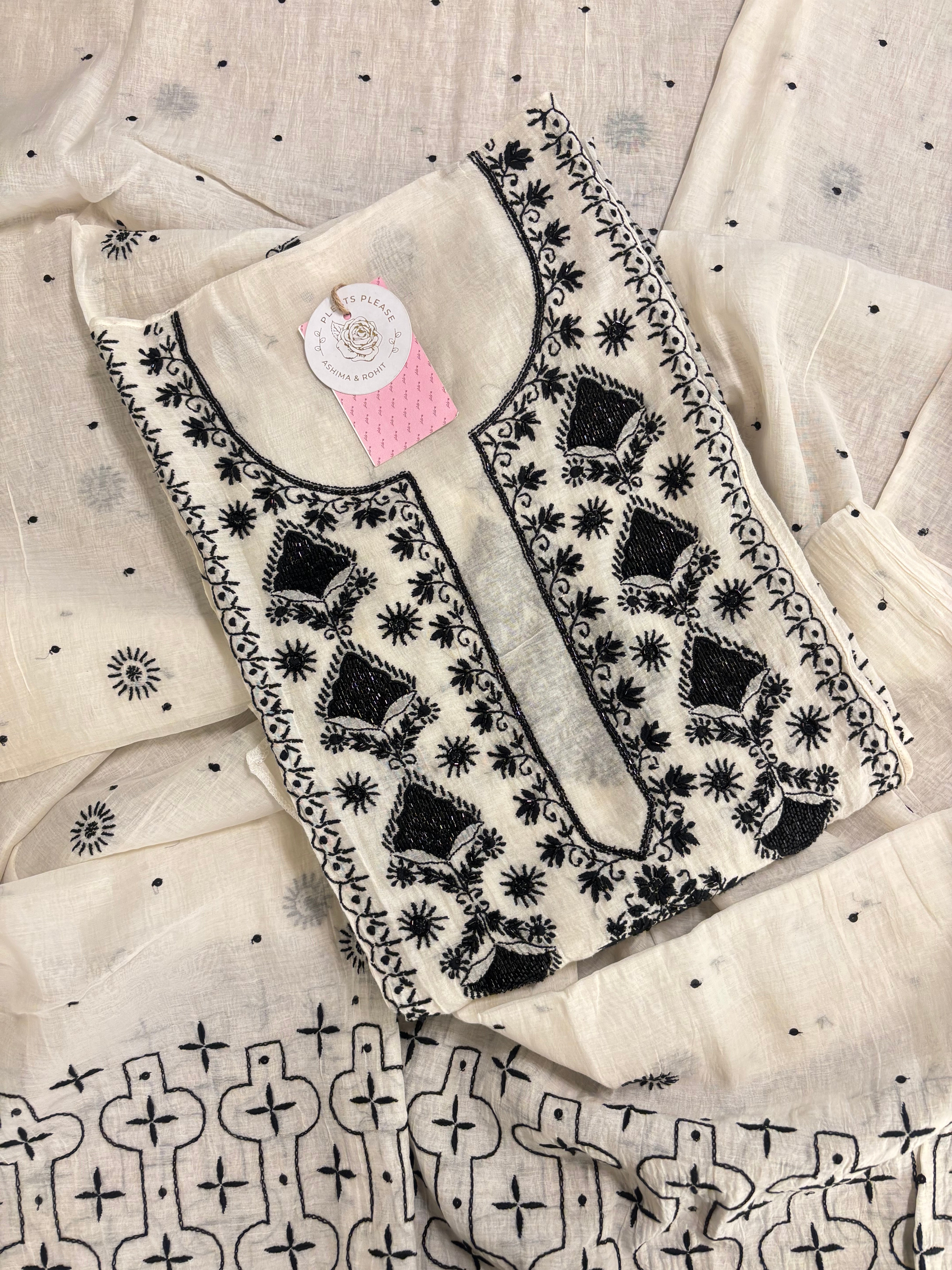 Dyeable Black & White Chanderi Kurta & Dupatta