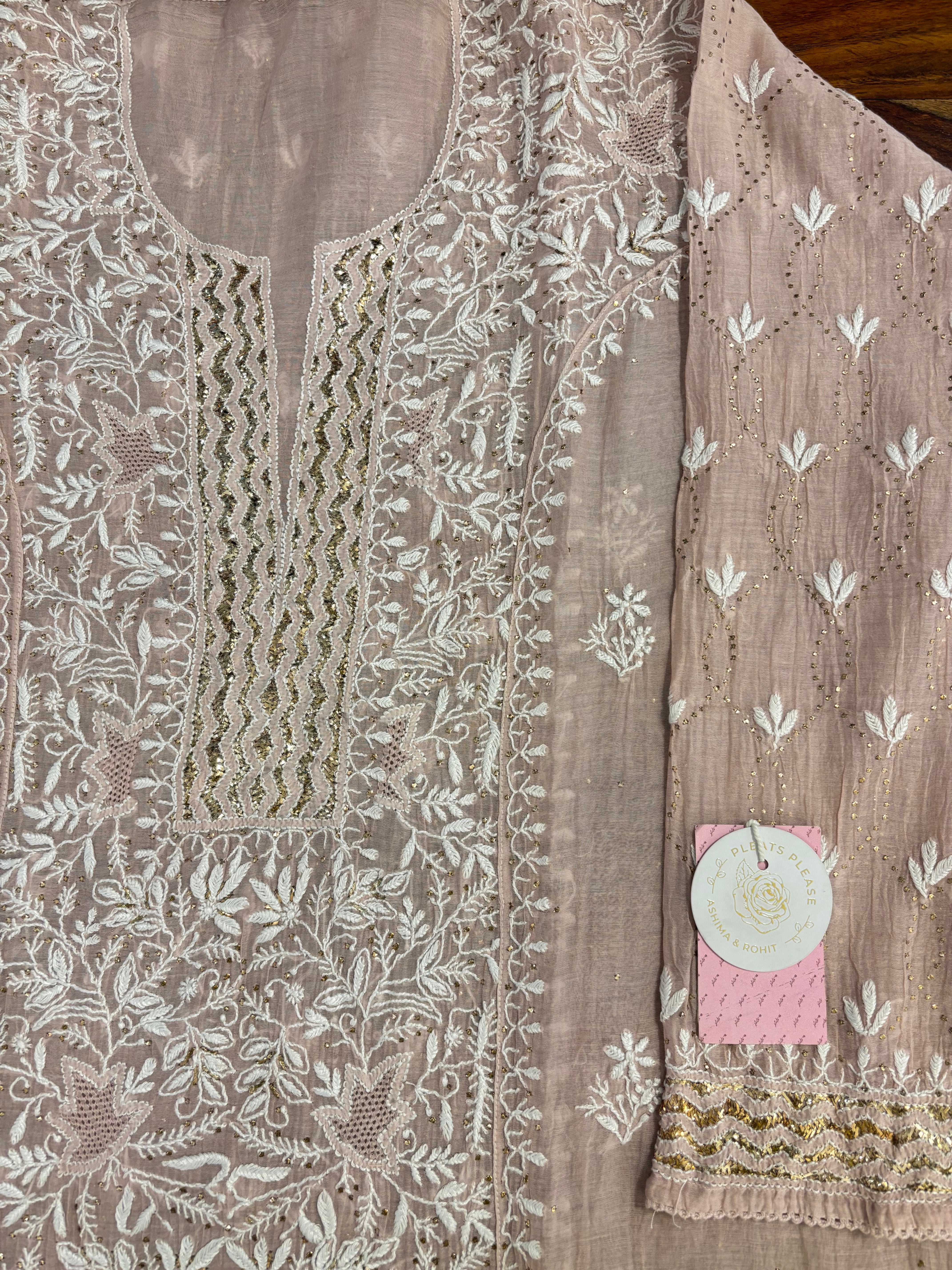 Peachy Rose Chanderi Mul Mukaish & Chikankari Kurta & Dupatta