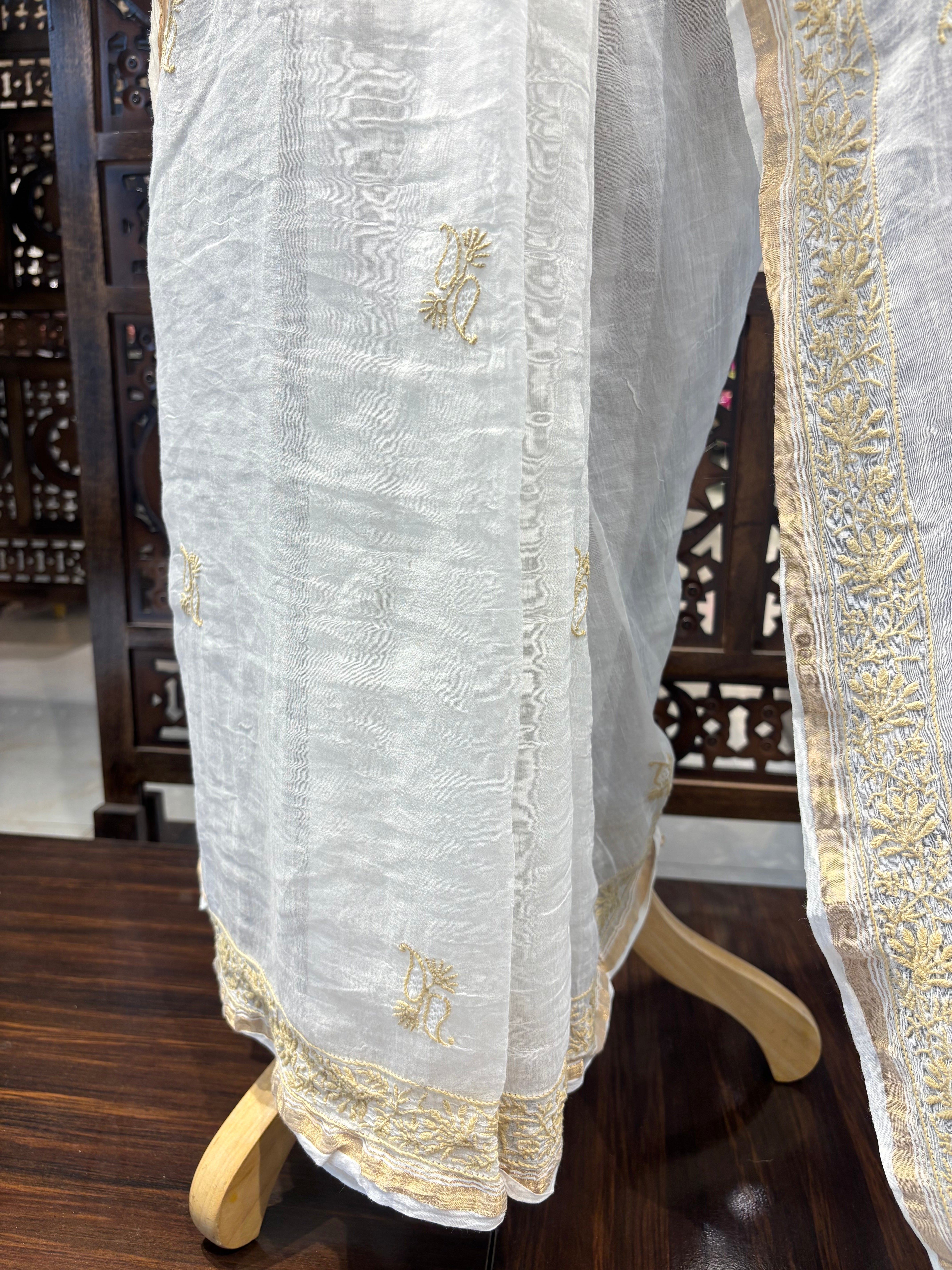 Dyeable Pure Chanderi Mul Chikankari Saree