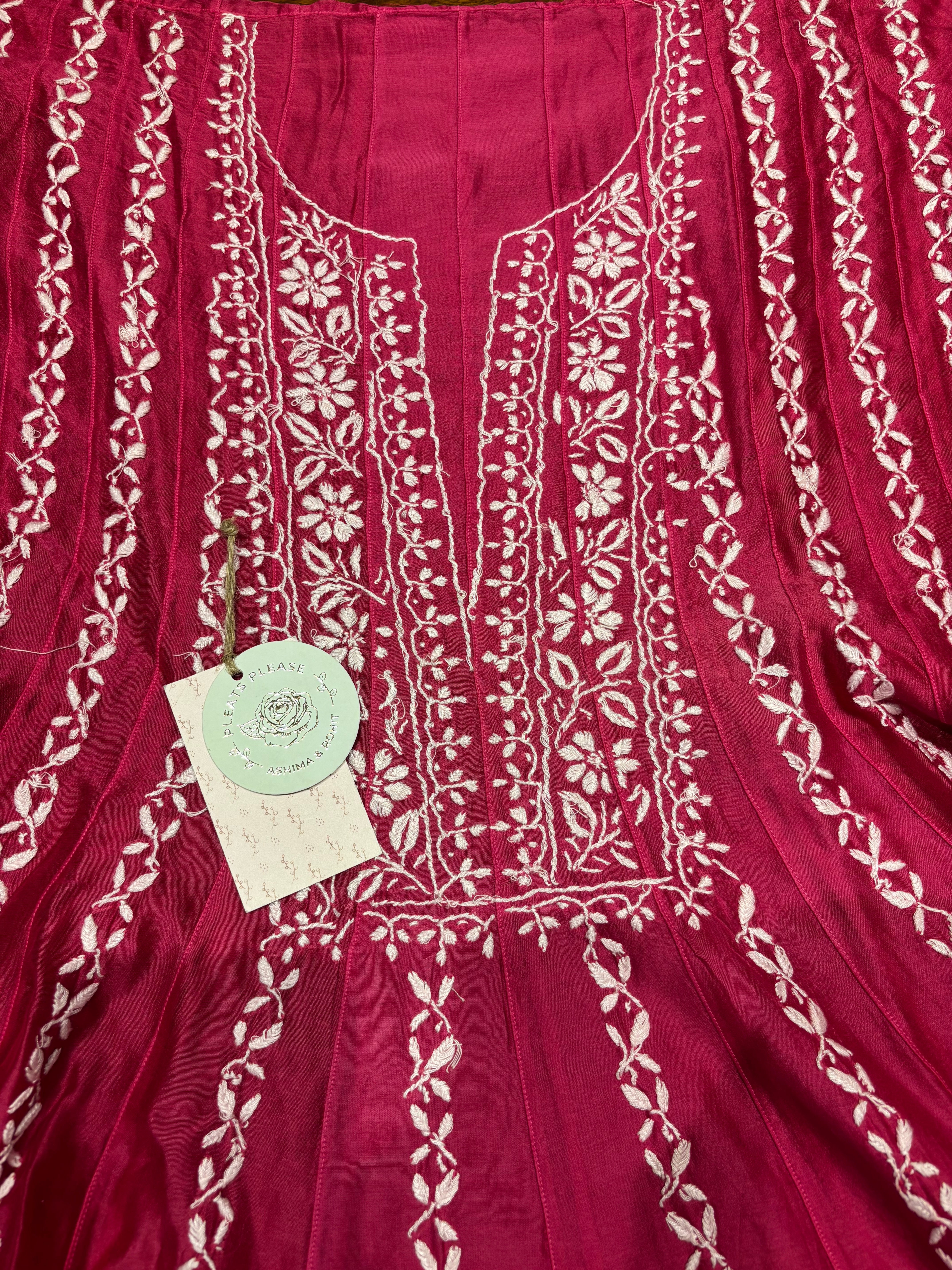 Fuchsia Pink Chanderi Silk Chikankari Co-ord Set