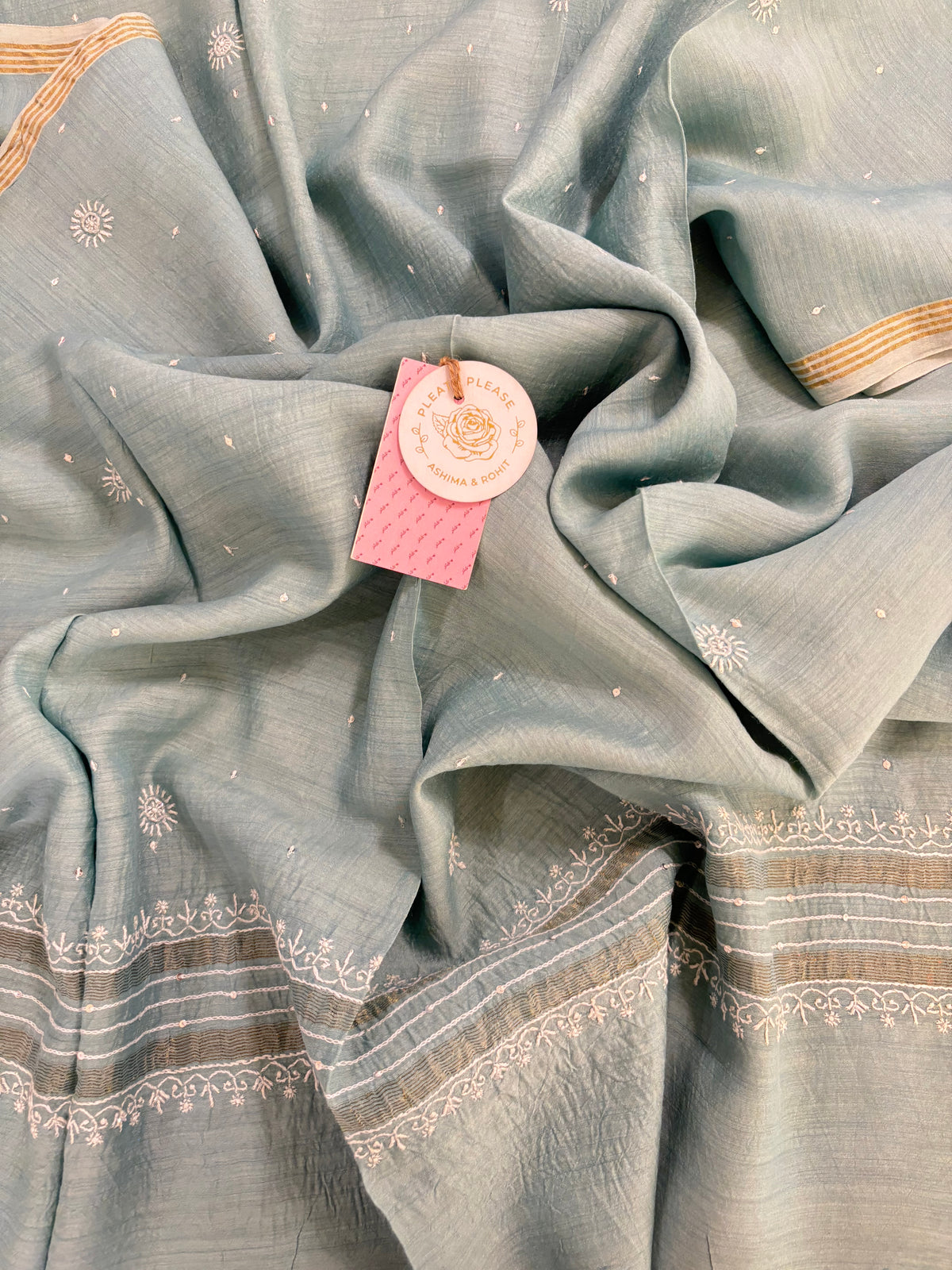 Pastel Mint Green Monga Silk Chikankari Kurta & Dupatta - Pleats PleaseChikankari