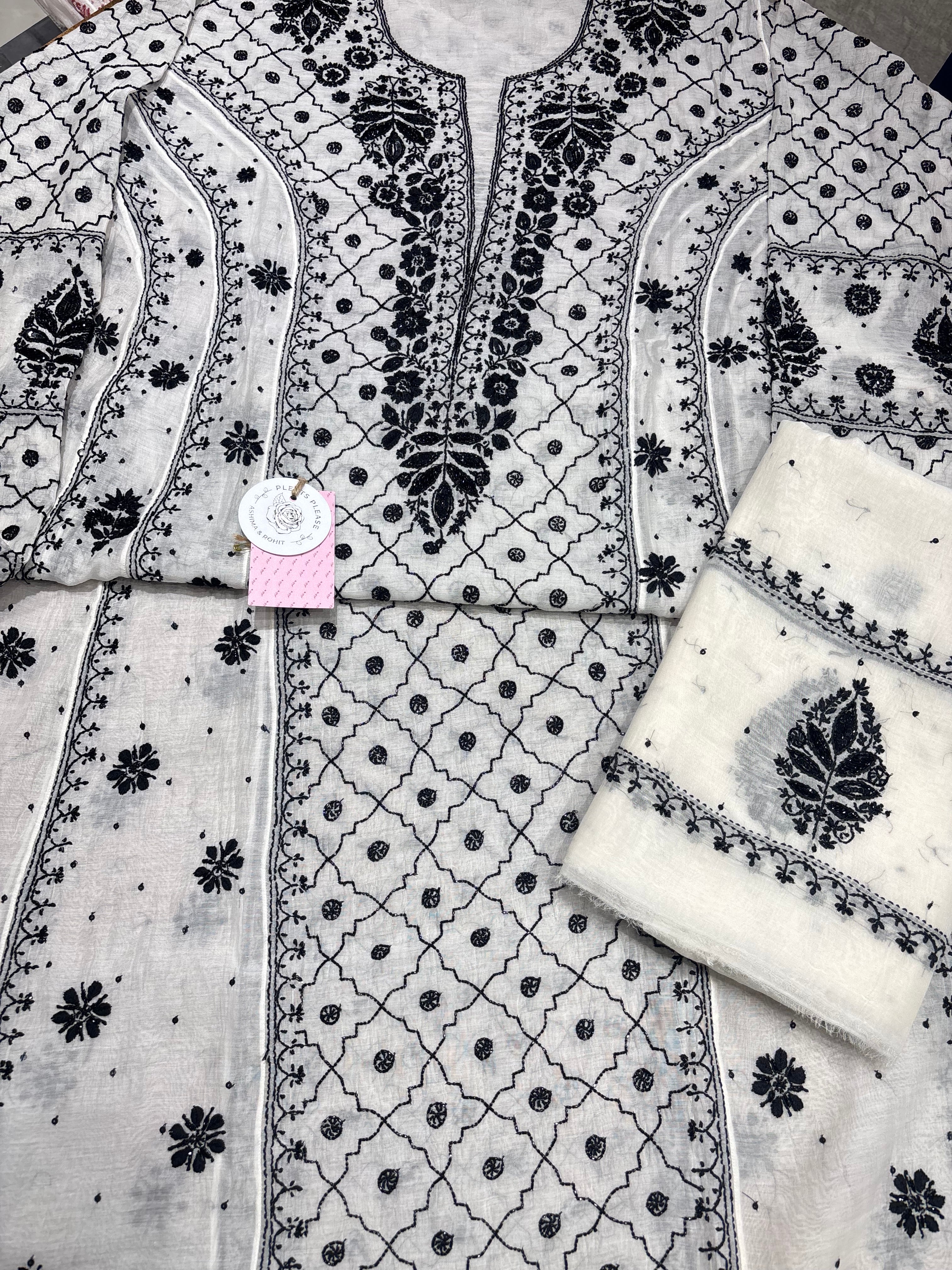 Dyeable Chanderi Mul Chikankari Anarkali & Dupatta Set