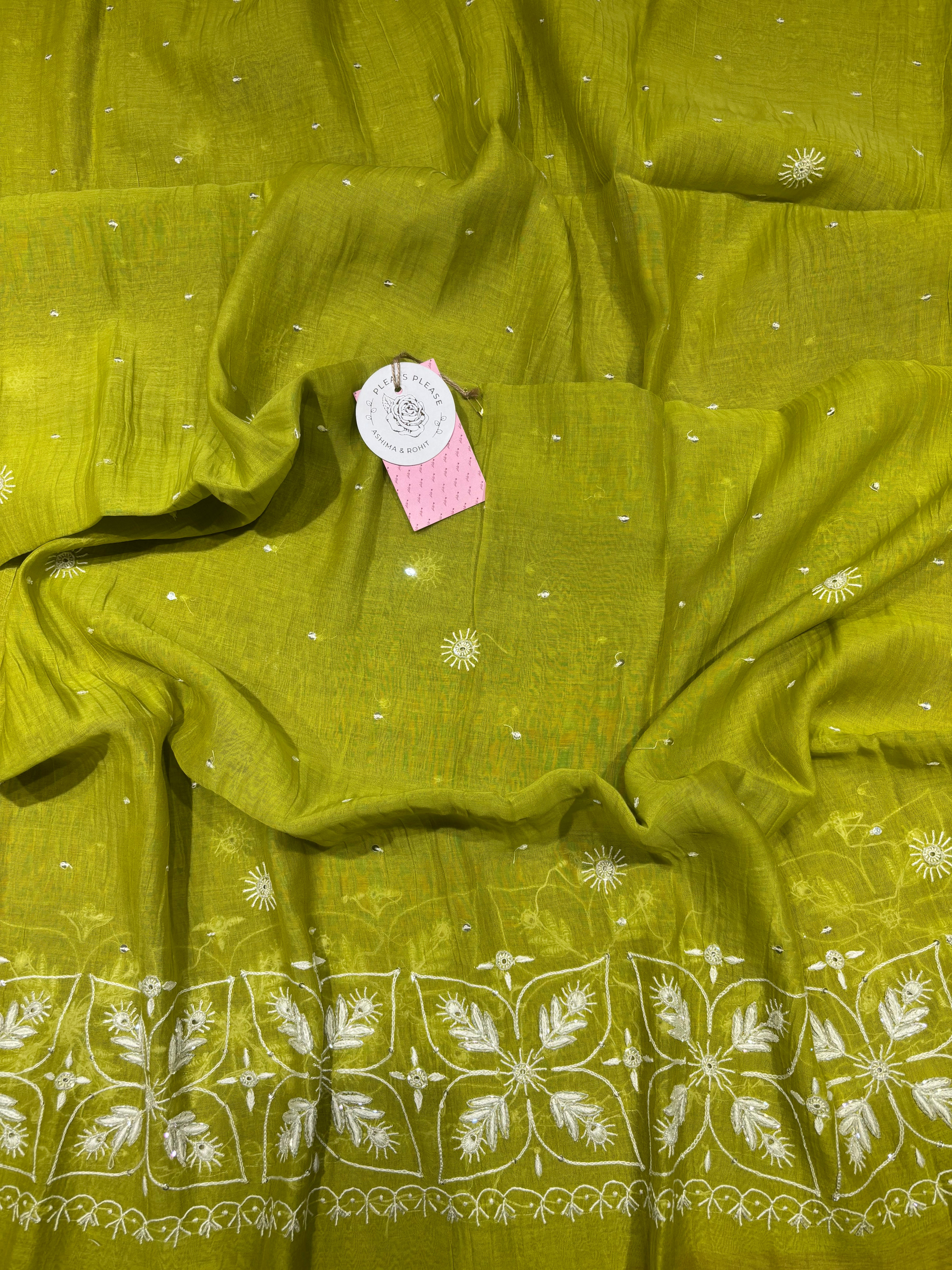 Green Chanderi Mul Chikankari Kurta & Dupatta Set