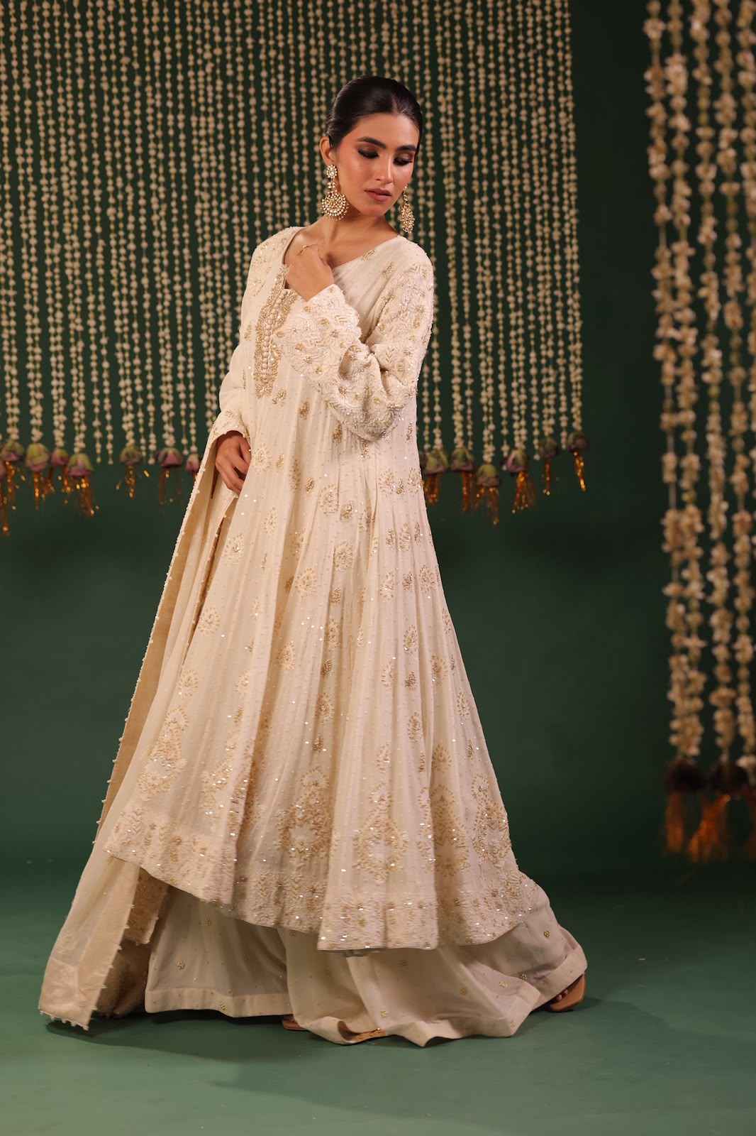 Ivory Pure Georgette Chikankari Anarkali and Dupatta