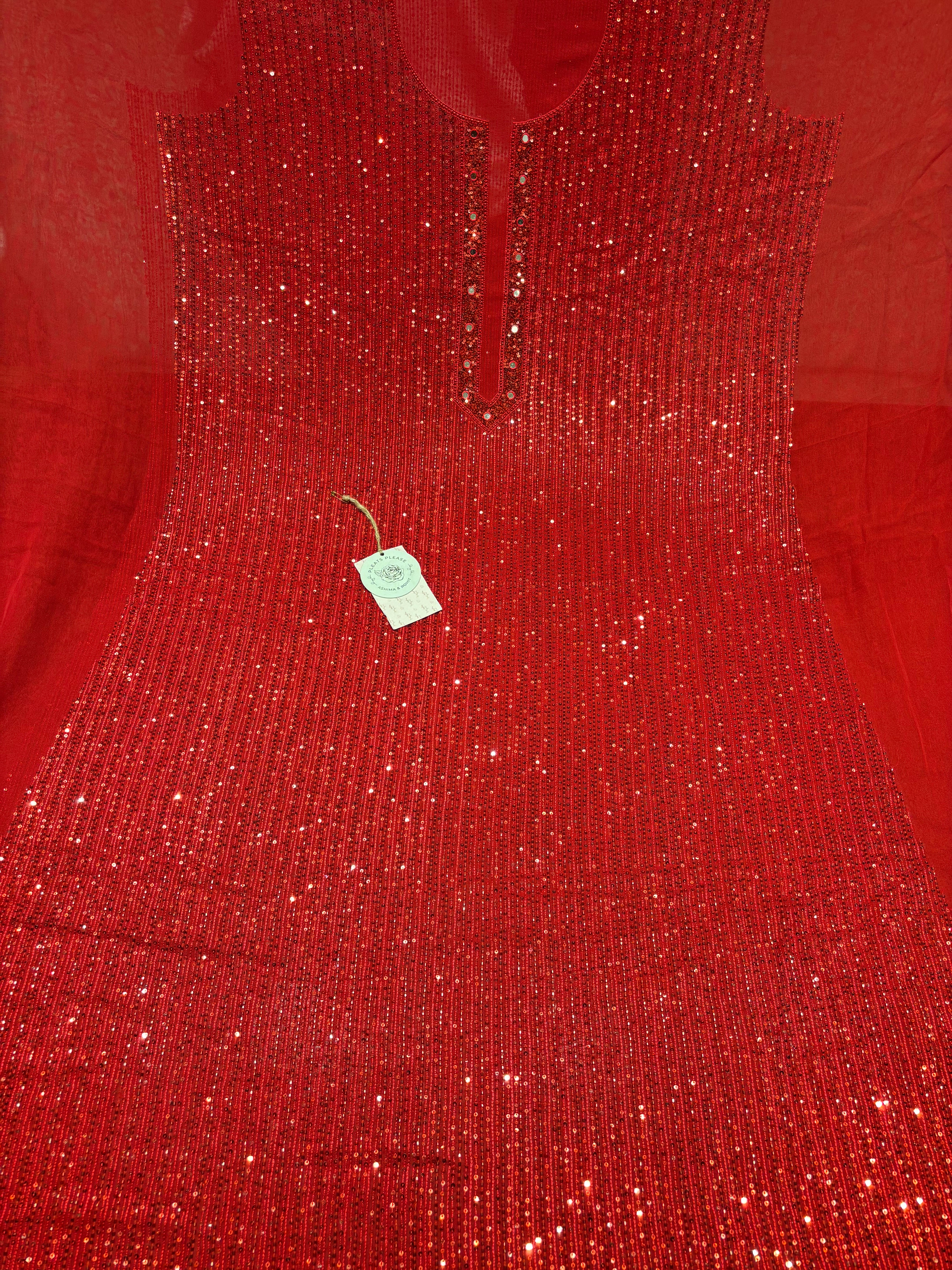 Red Pure & Premium Georgette Chikankari Kurta & Dupatta Set