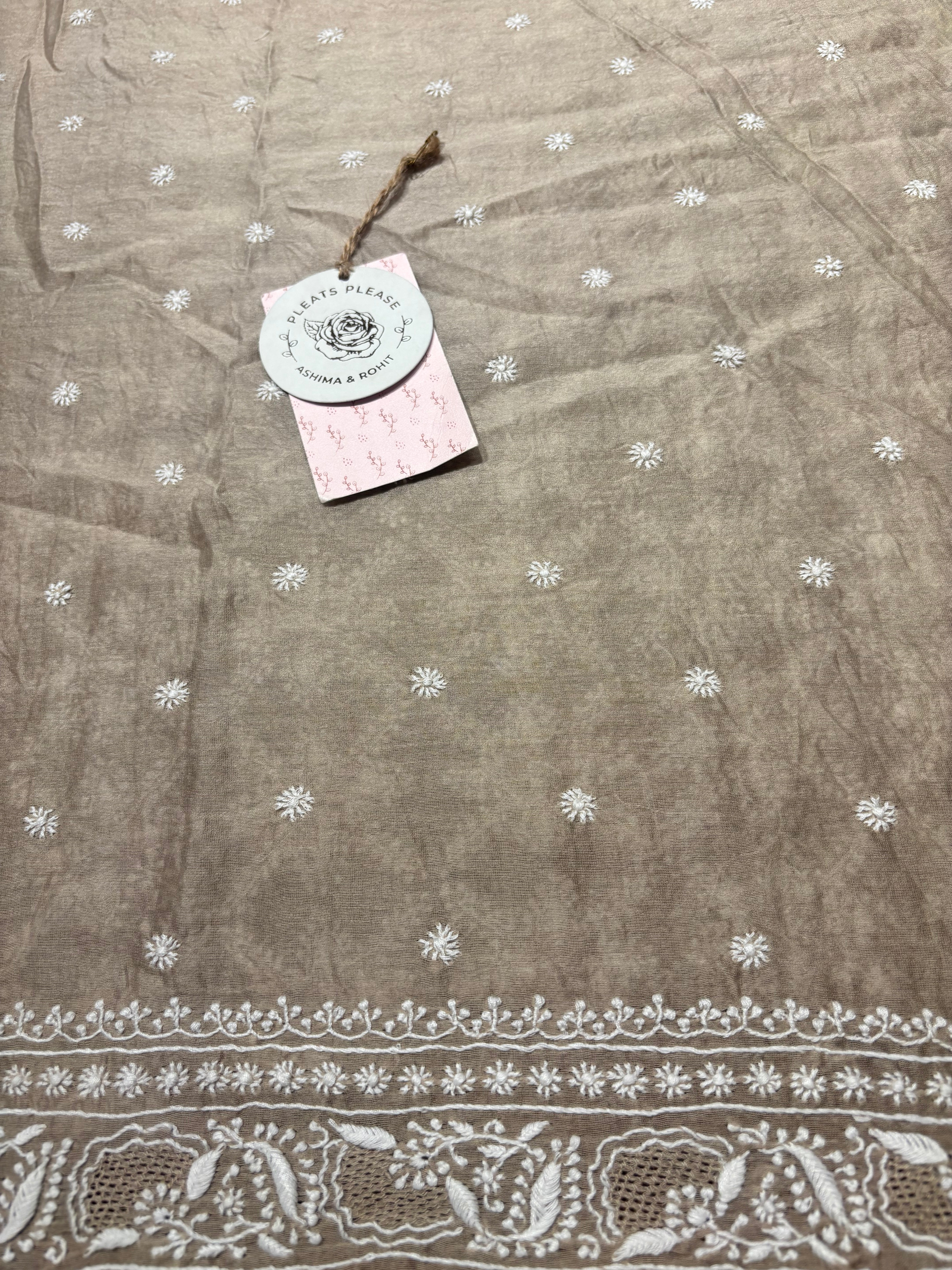 Mocha mousse Chanderi Silk Chikankari men’s Kurta Fabric