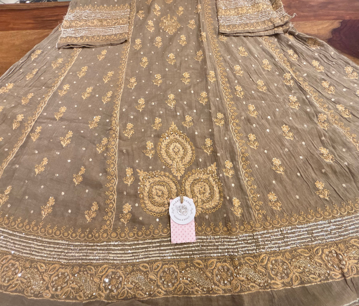 Ash Grey Pure & Premium Tissue Chikankari Anarkali & Dupatta