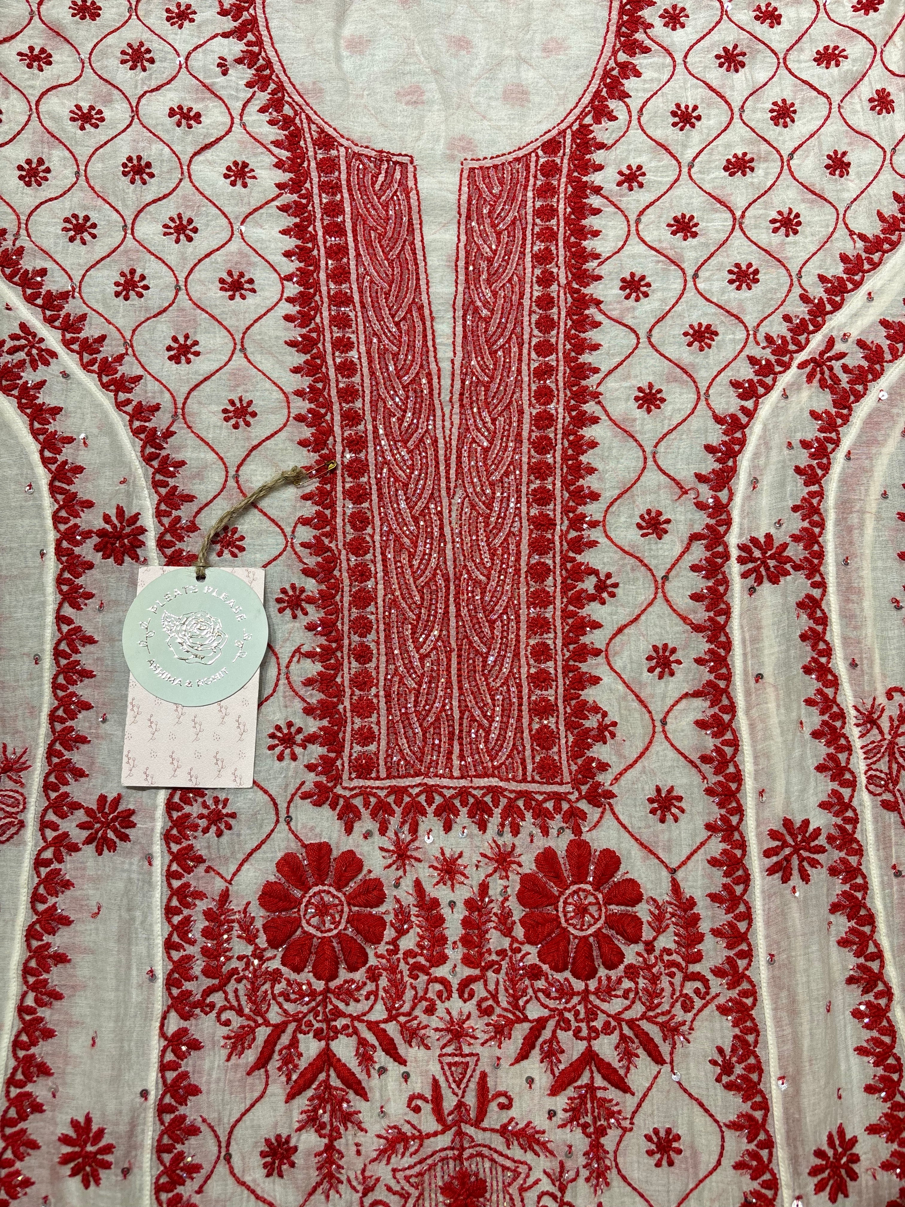 Dyeable Chanderi mul Chikankari Anarkali and Dupatta set