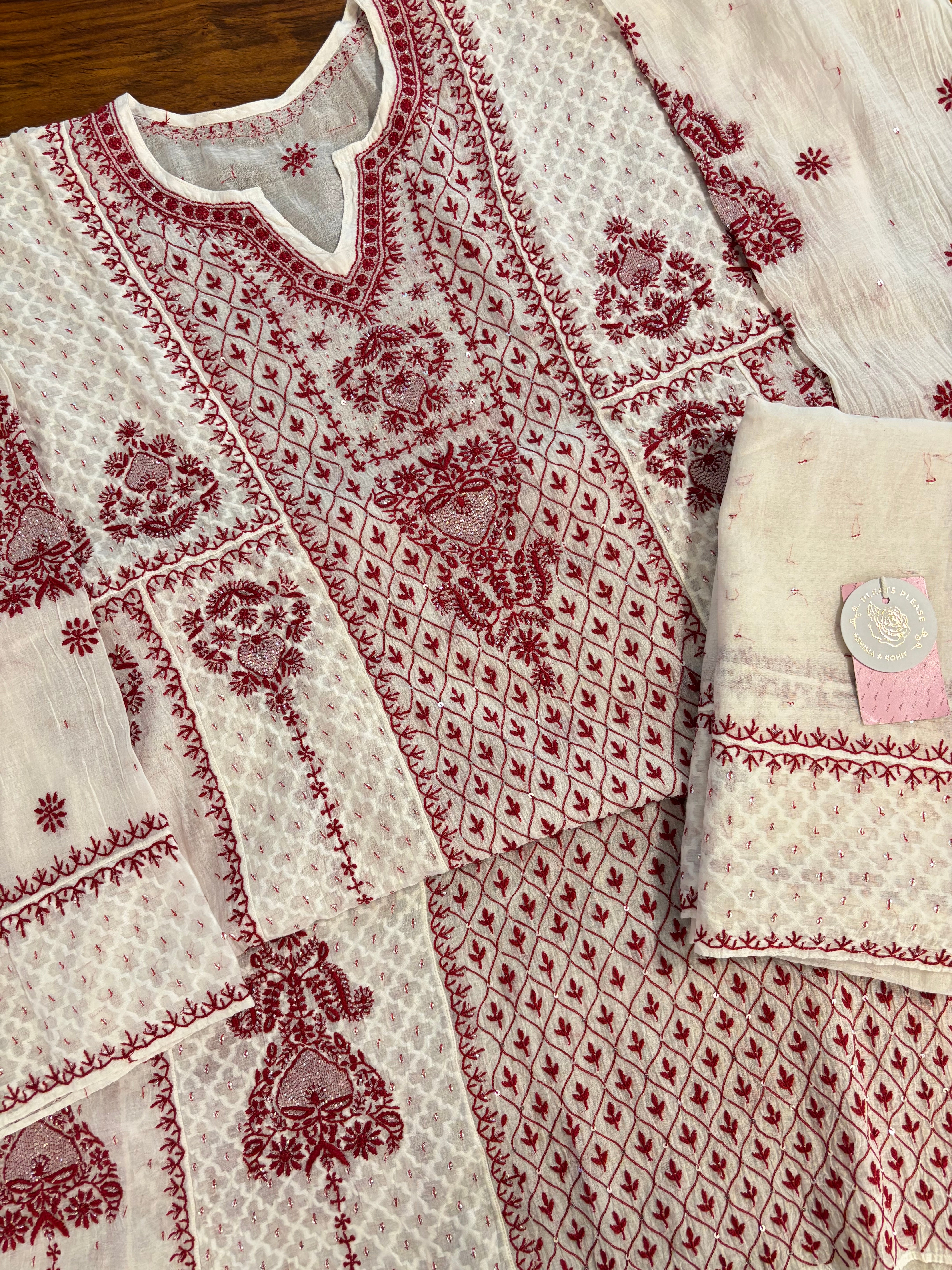 Dyeable Pure Chanderi Chikankari Anarkali & Dupatta Set