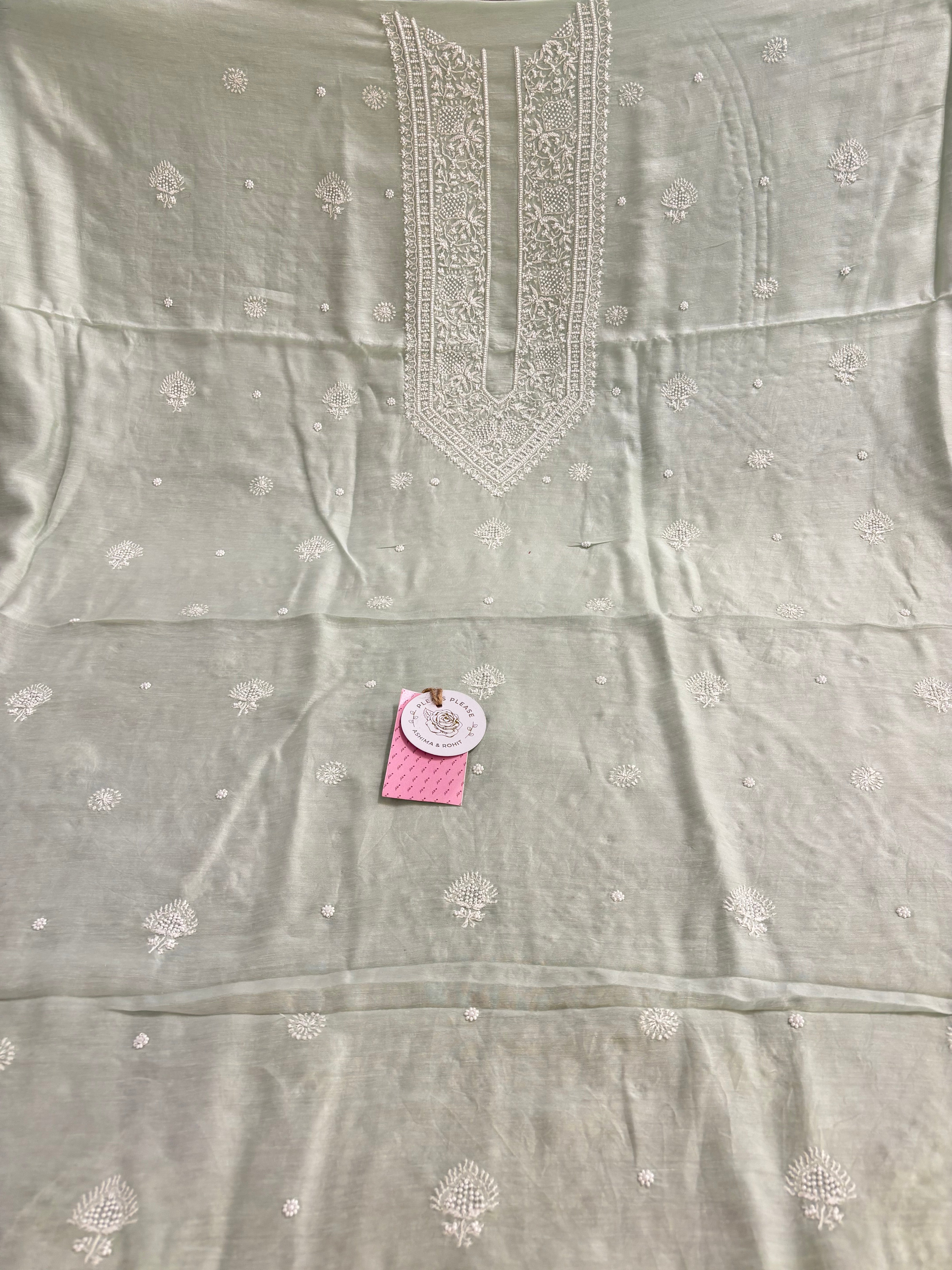 Sage Green Chanderi Chikankari Men’s Kurta