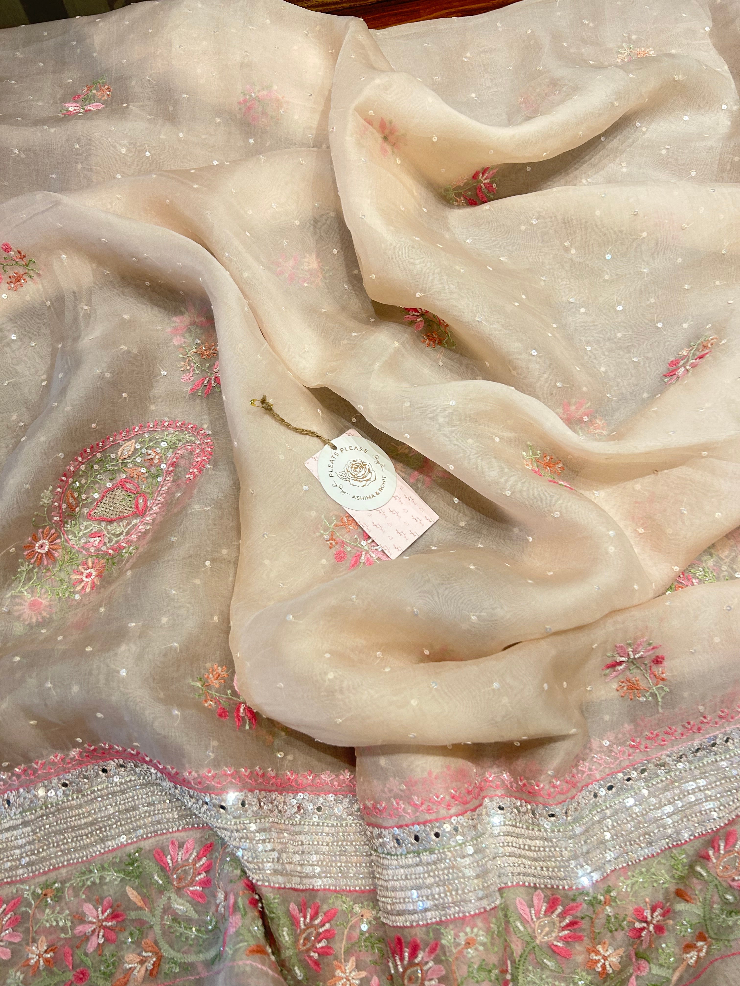 Blush Pink Chikankari Organza Anarkali & Dupatta