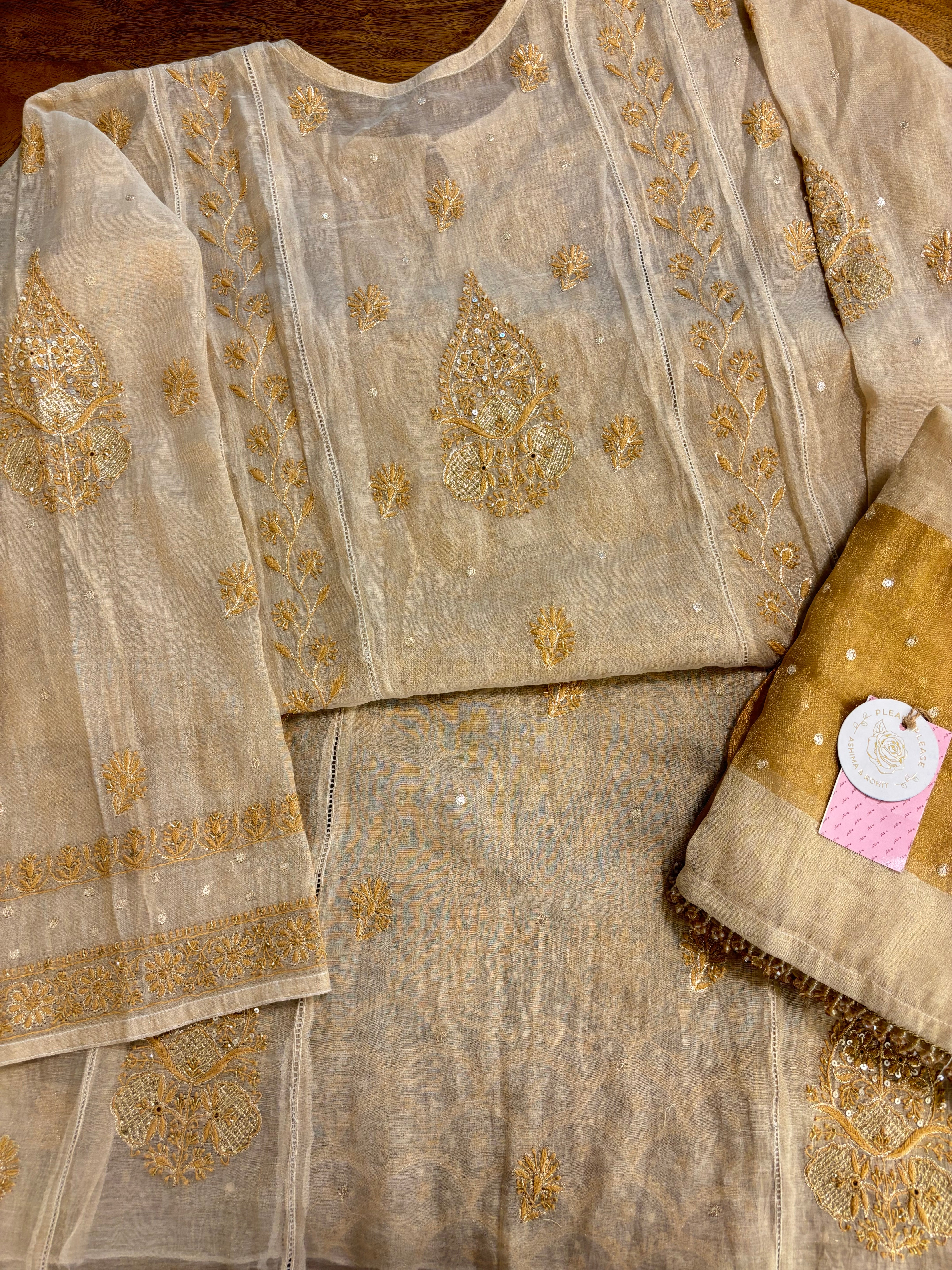 Dyeable Pure & Premium Tissue Chikankari Kurta & Dupatta