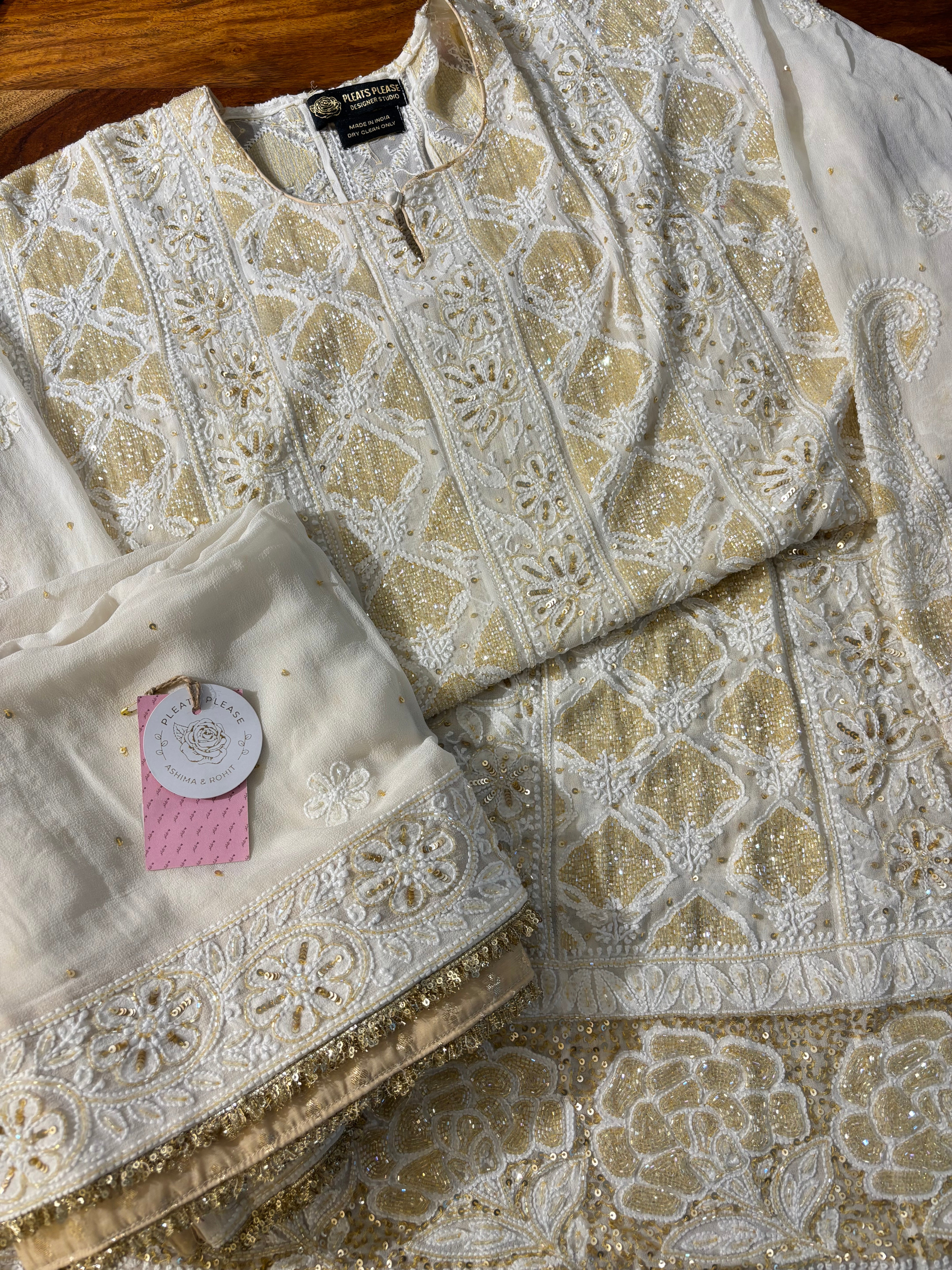Off White Georgette Chikankari Anarkali & Dupatta