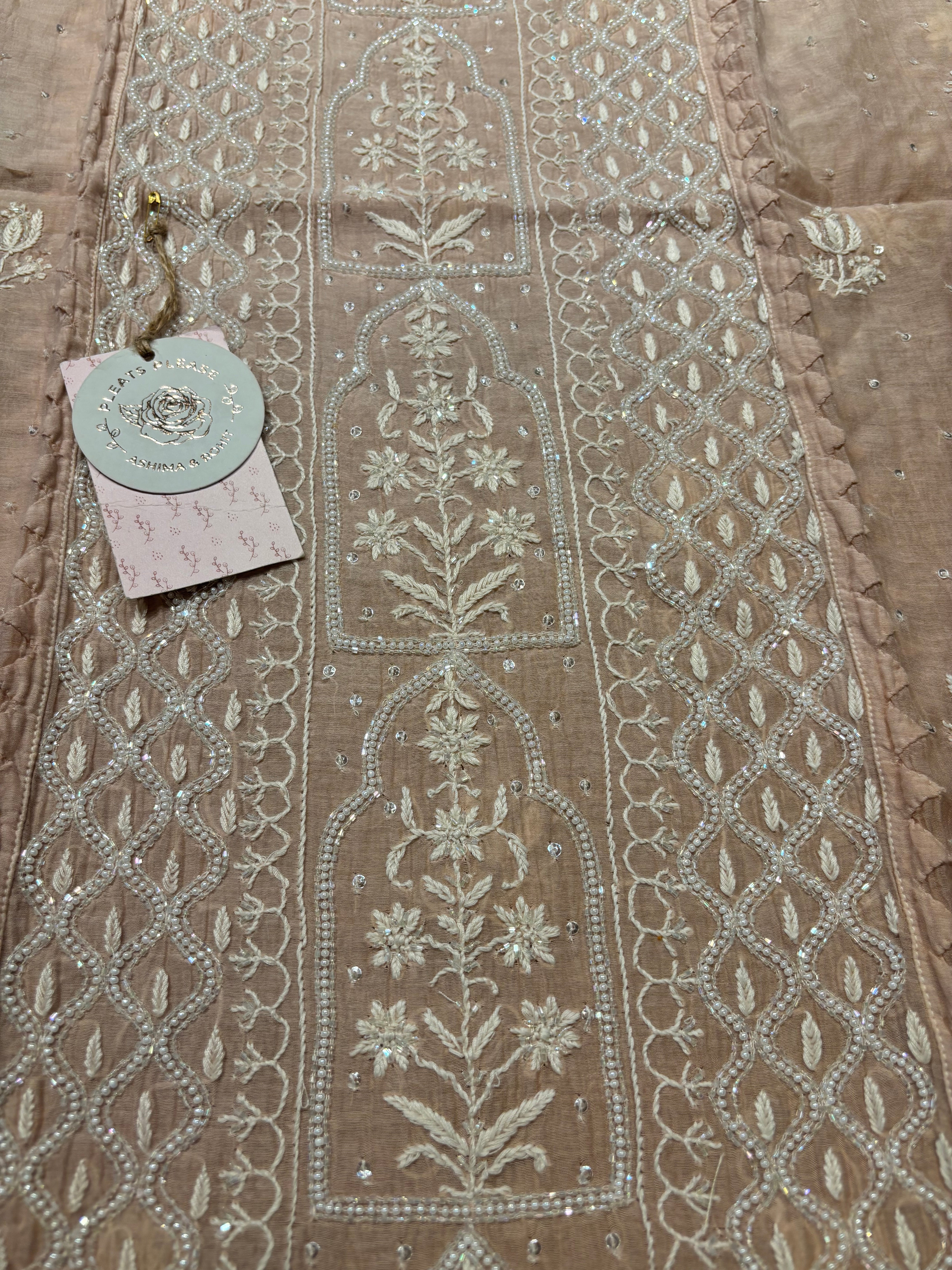Dusty Peach Chanderi Mul Chikankari Kurta and Dupatta set