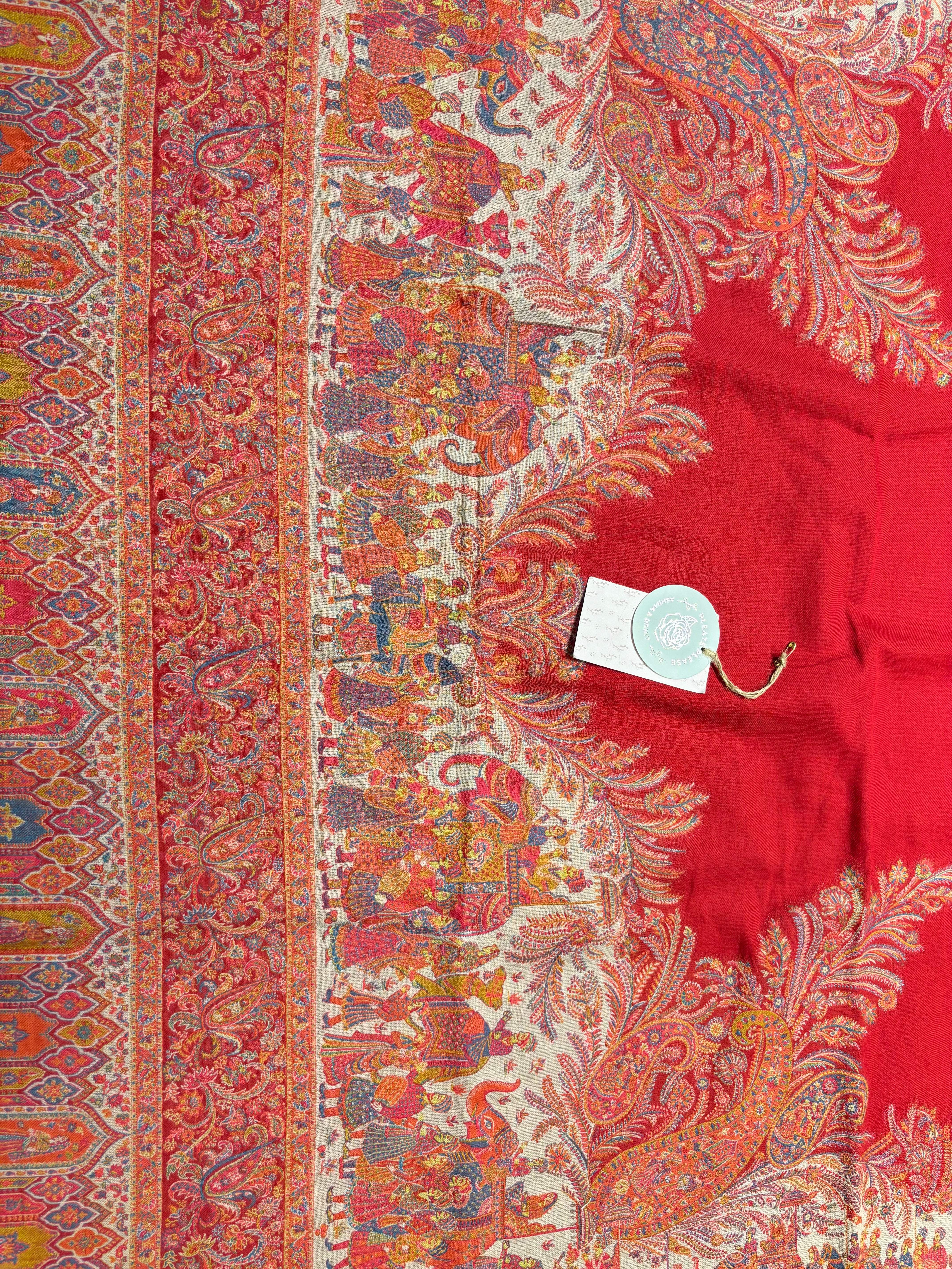 Coral Red Woollen Cashmere Shawl