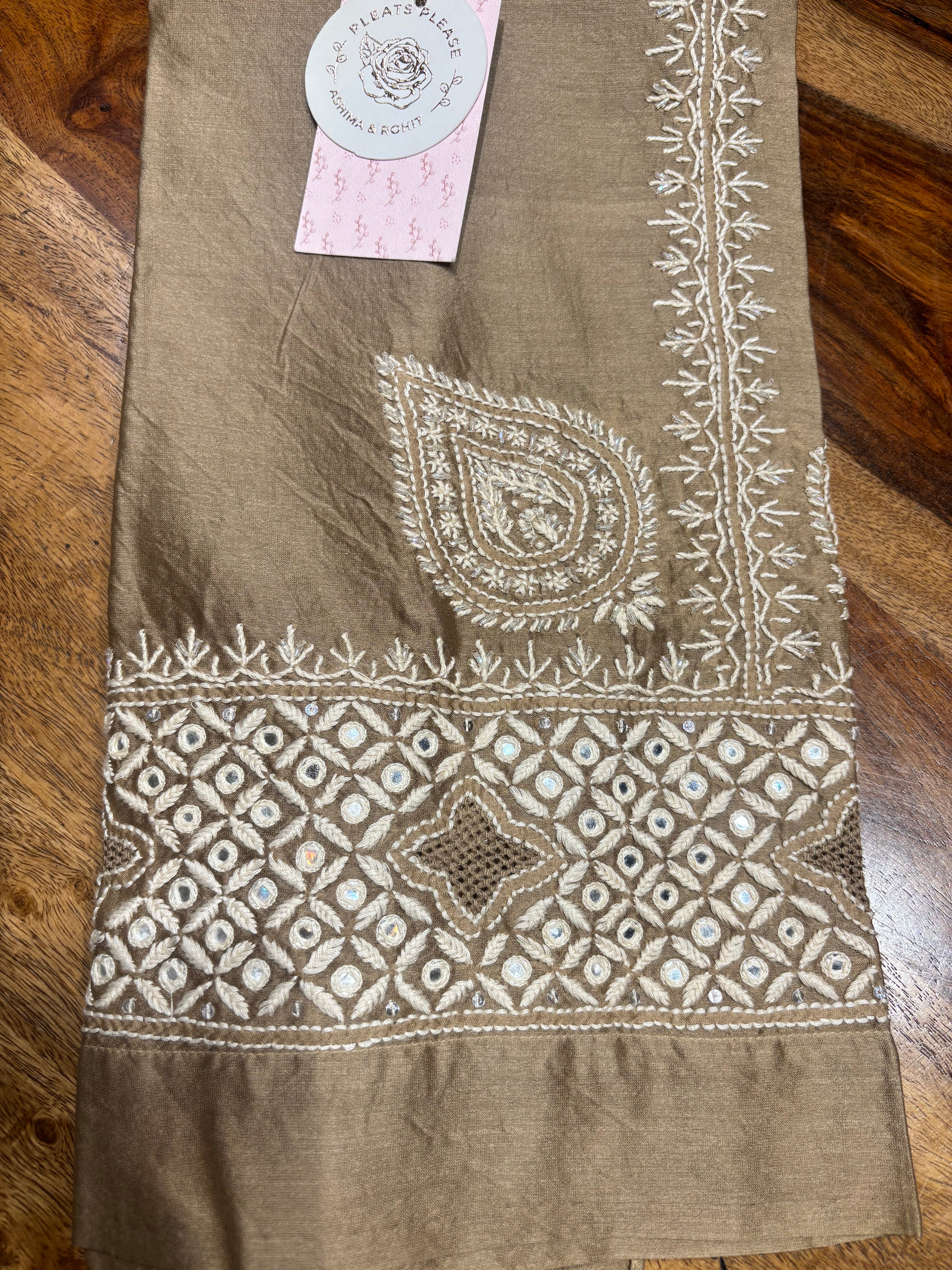 Hazelnut Brown Chanderi Silk Chikankari Co-ord Set