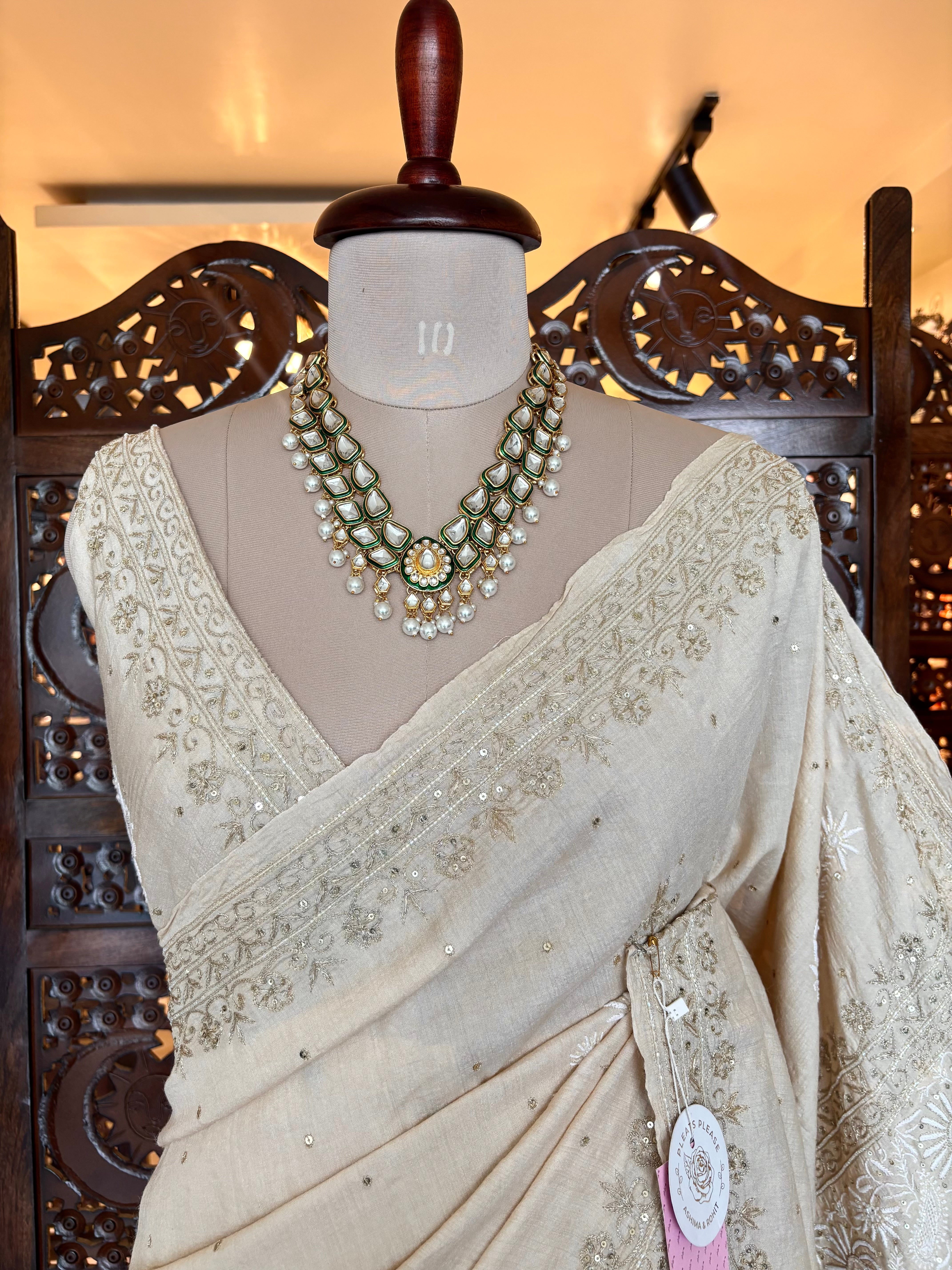 Dyeable Monga Silk Chikankari Saree