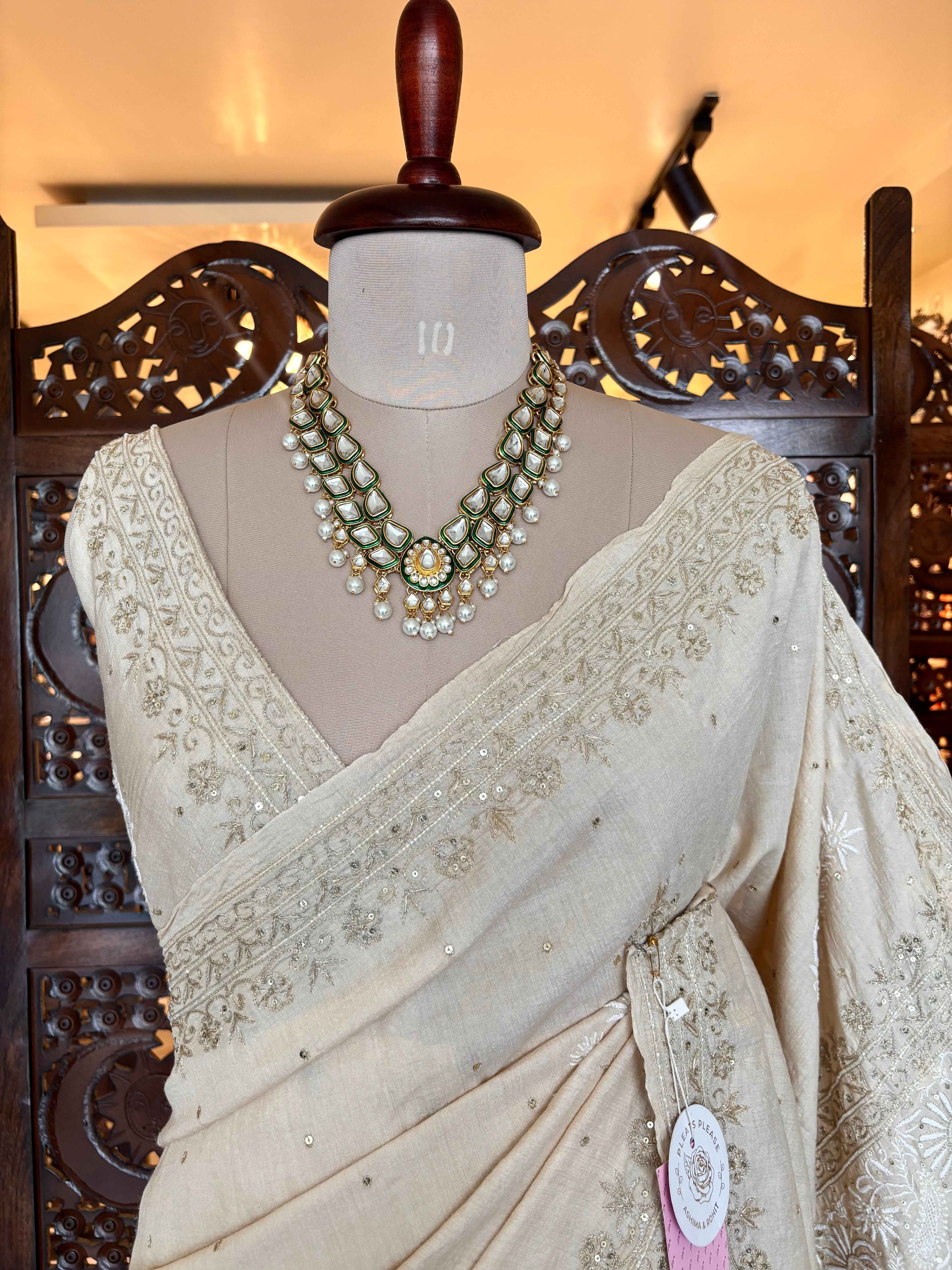 Dyeable Monga Silk Chikankari Saree