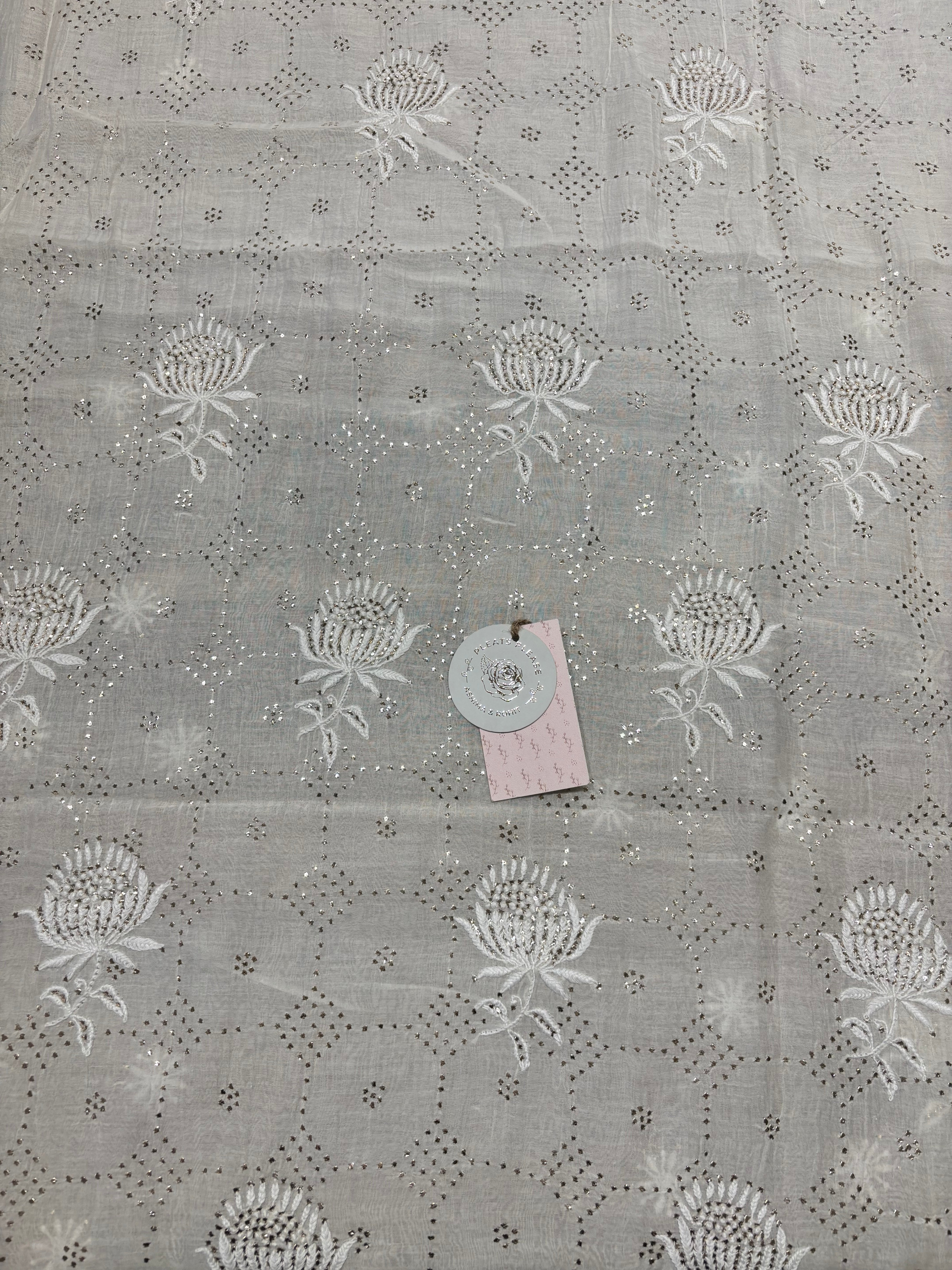 Dyeable Chanderi Mul Chikankari Kurta And Dupatta Fabric