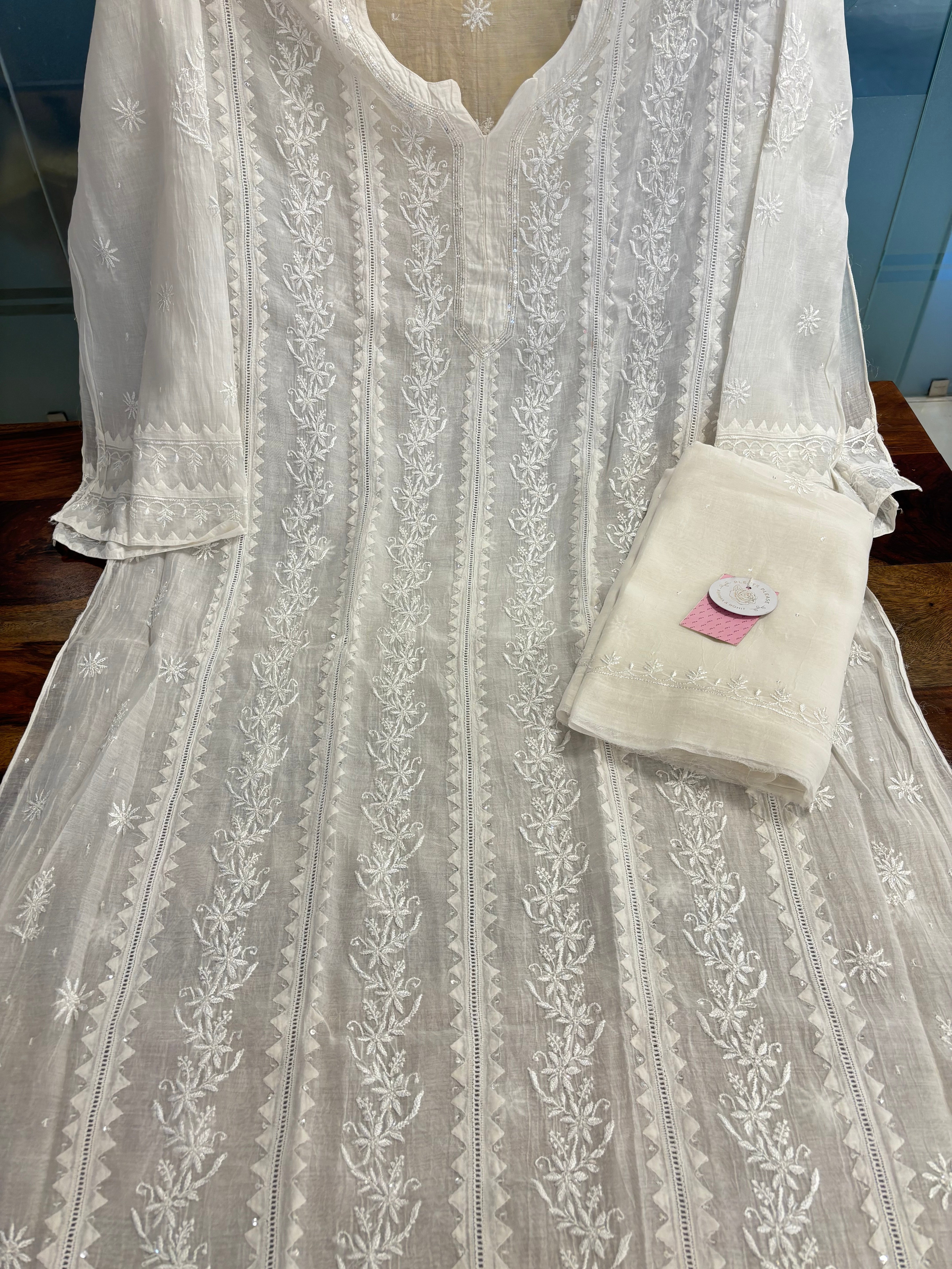 Dyeable Chanderi Daraz Chikankari Kurta & Dupatta