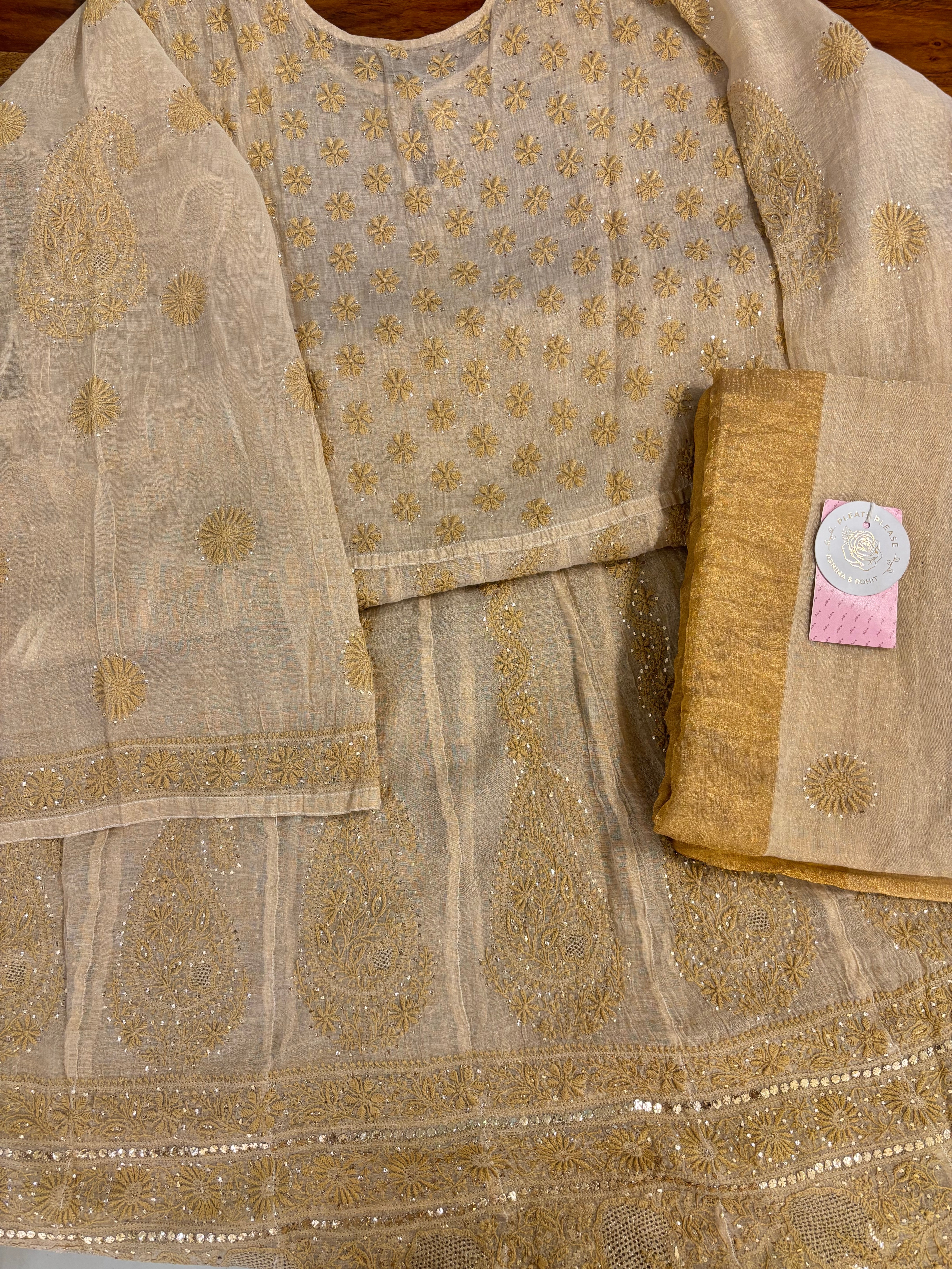 Dyeable Pure & Premium Tissue Mukaish Chikankari Bajirao Anarkali & Dupatta