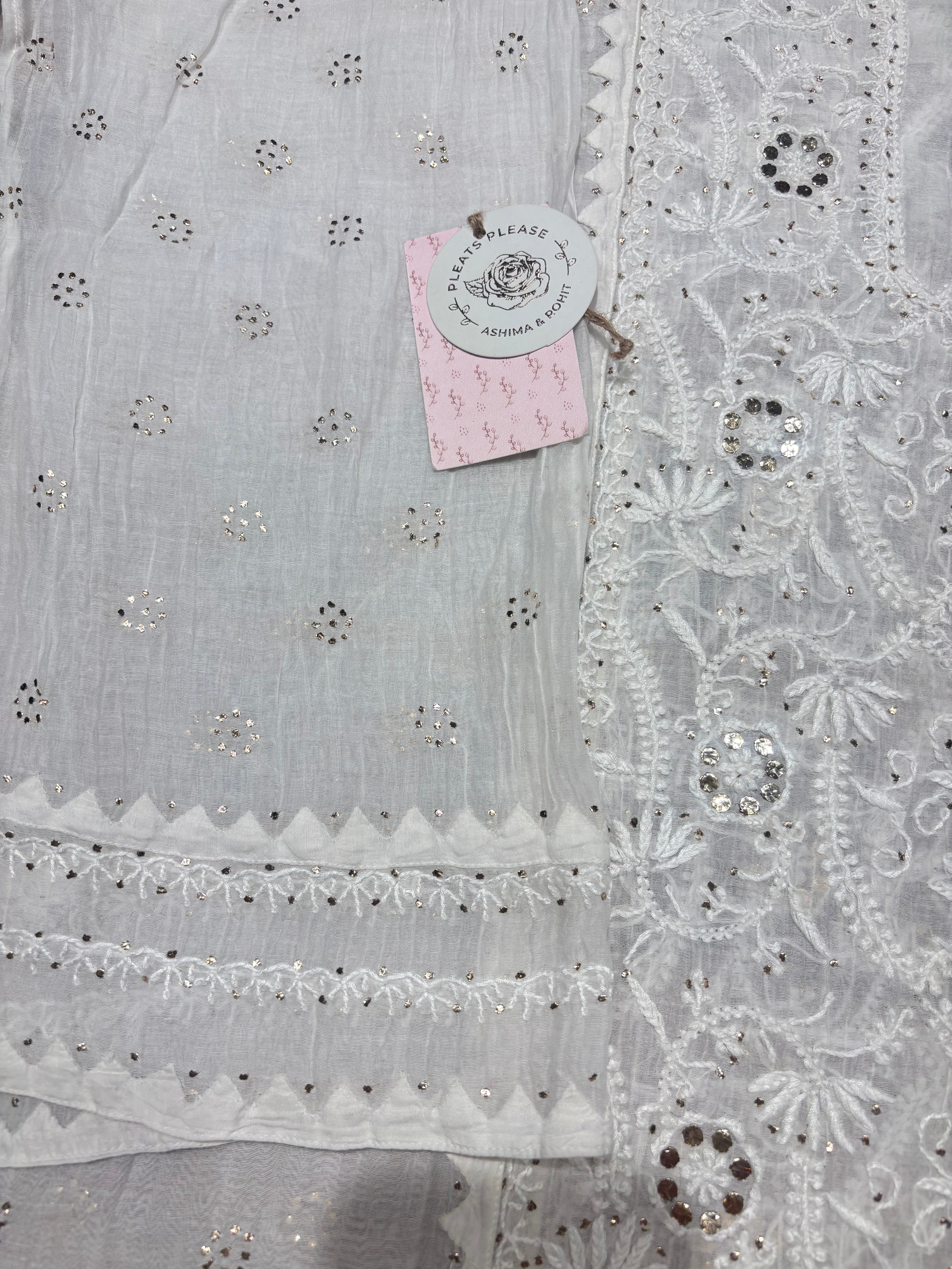 Dyeable Chanderi Mul Chikankari & Mukaish Kurta & Dupatta Set