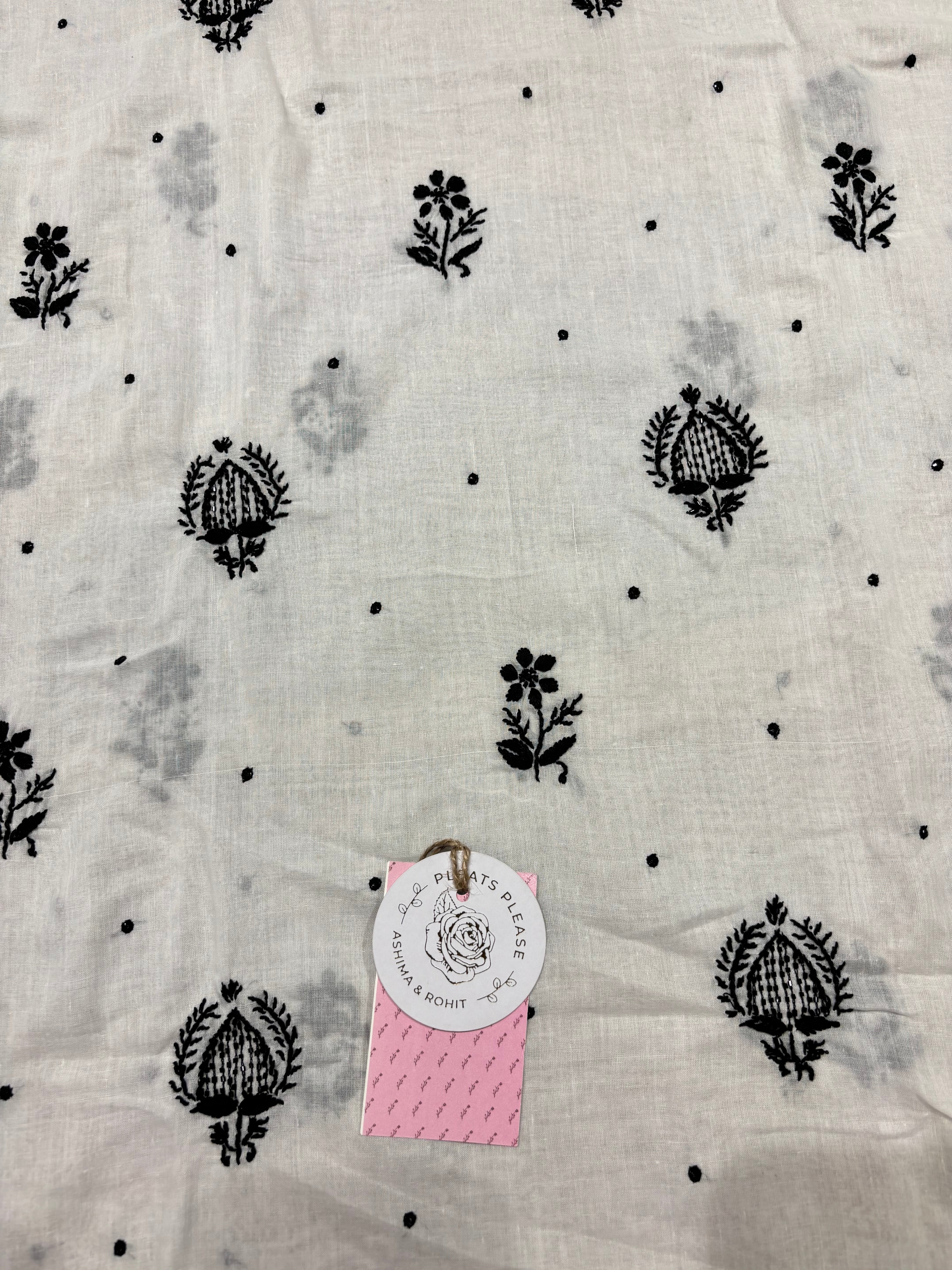 White & Black Chikankari MulMul Kurta Fabric