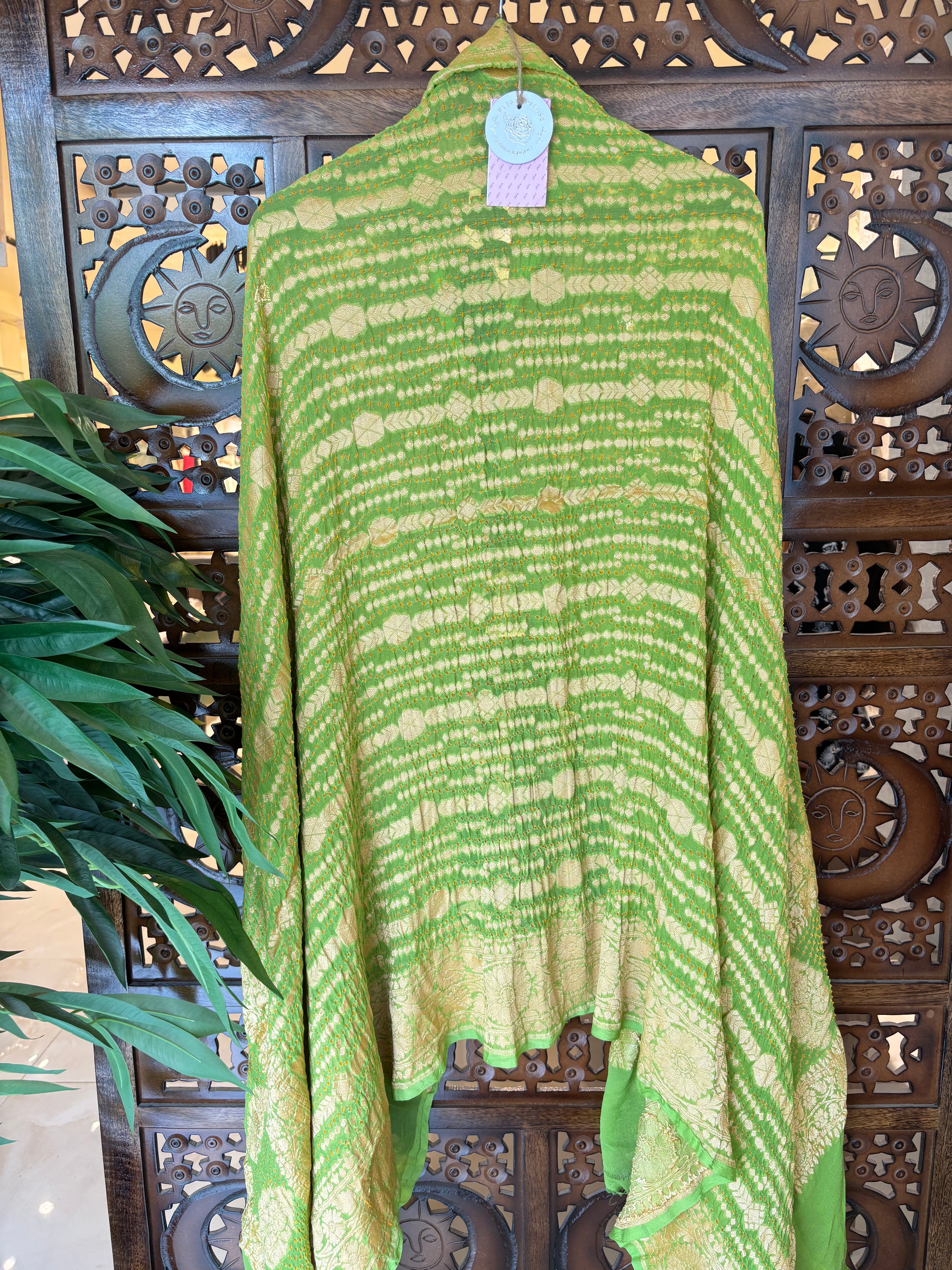 Dhani Green Khaddi Georgette Bandhej Neemzari Dupatta