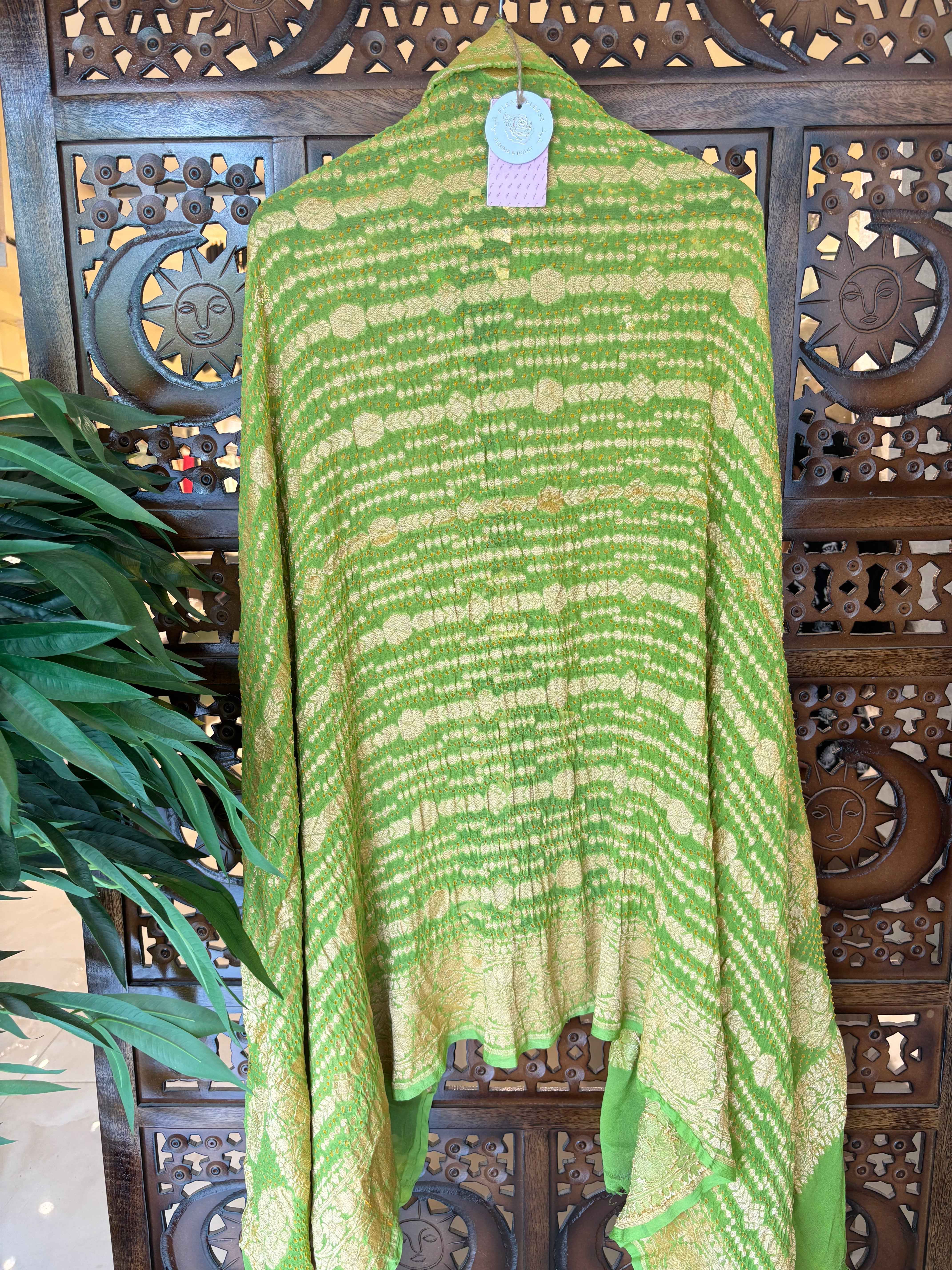 Dhani Green Khaddi Georgette Bandhej Neemzari Dupatta