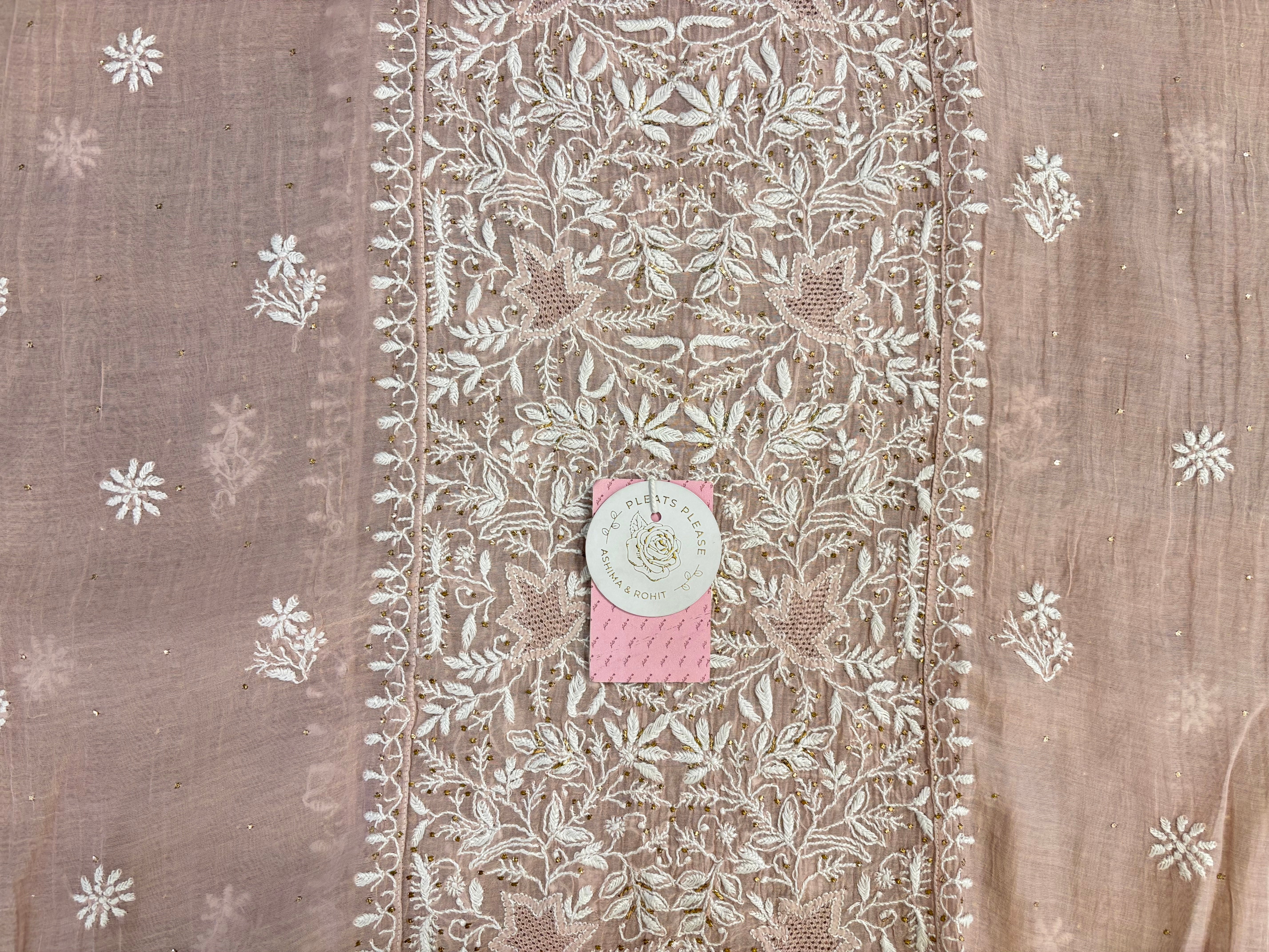 Peachy Rose Chanderi Mul Mukaish & Chikankari Kurta & Dupatta