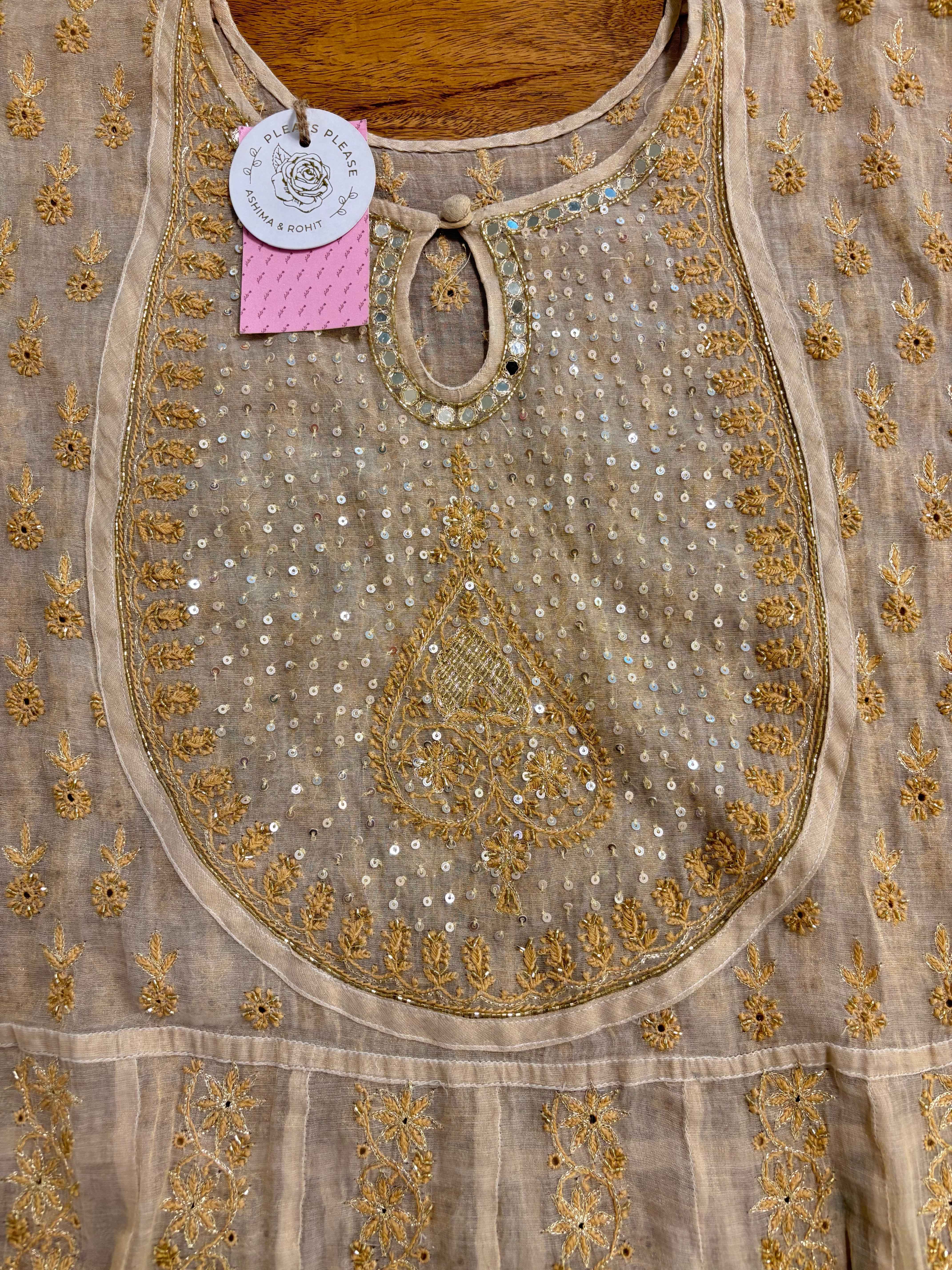 Dyeable Pure & Premium Tissue Mirror Chikankari Bajirao Anarkali & Dupatta