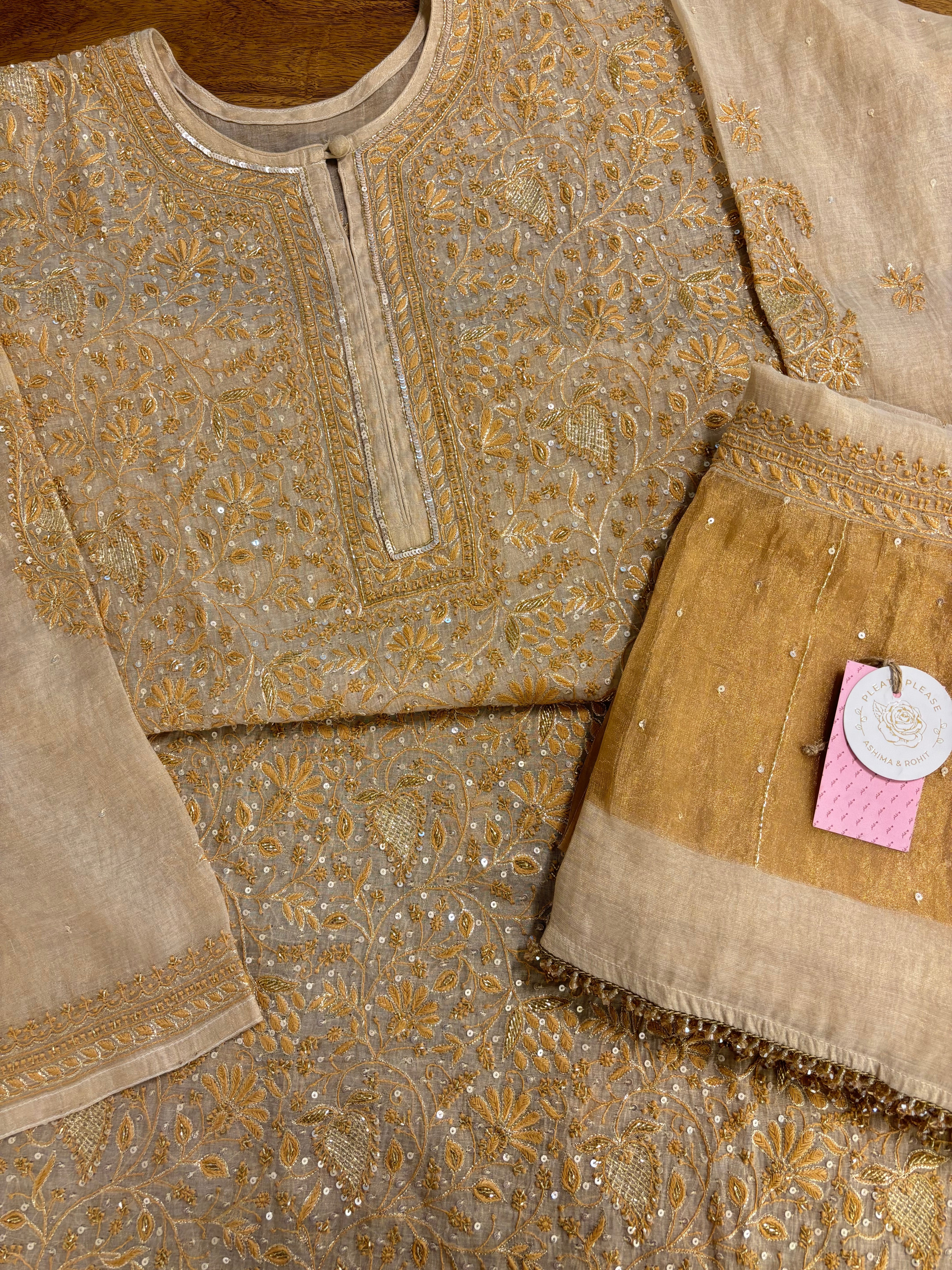 Dyeable Pure & Premium Tissue Heavy Jaal Chikankari Kurta & Dupatta