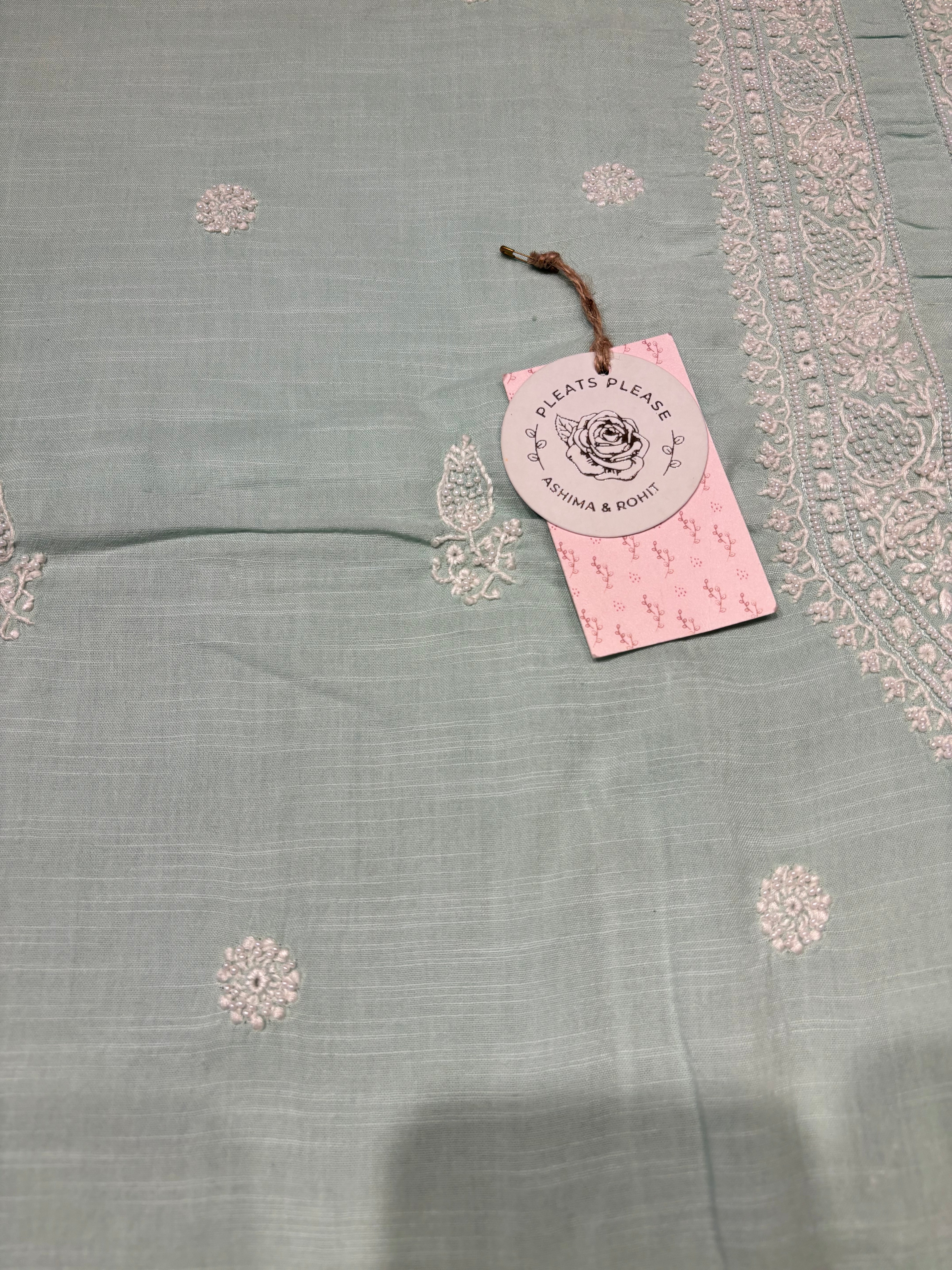 Sea Foam Mulmul Chikankari Men’s Kurta Fabric