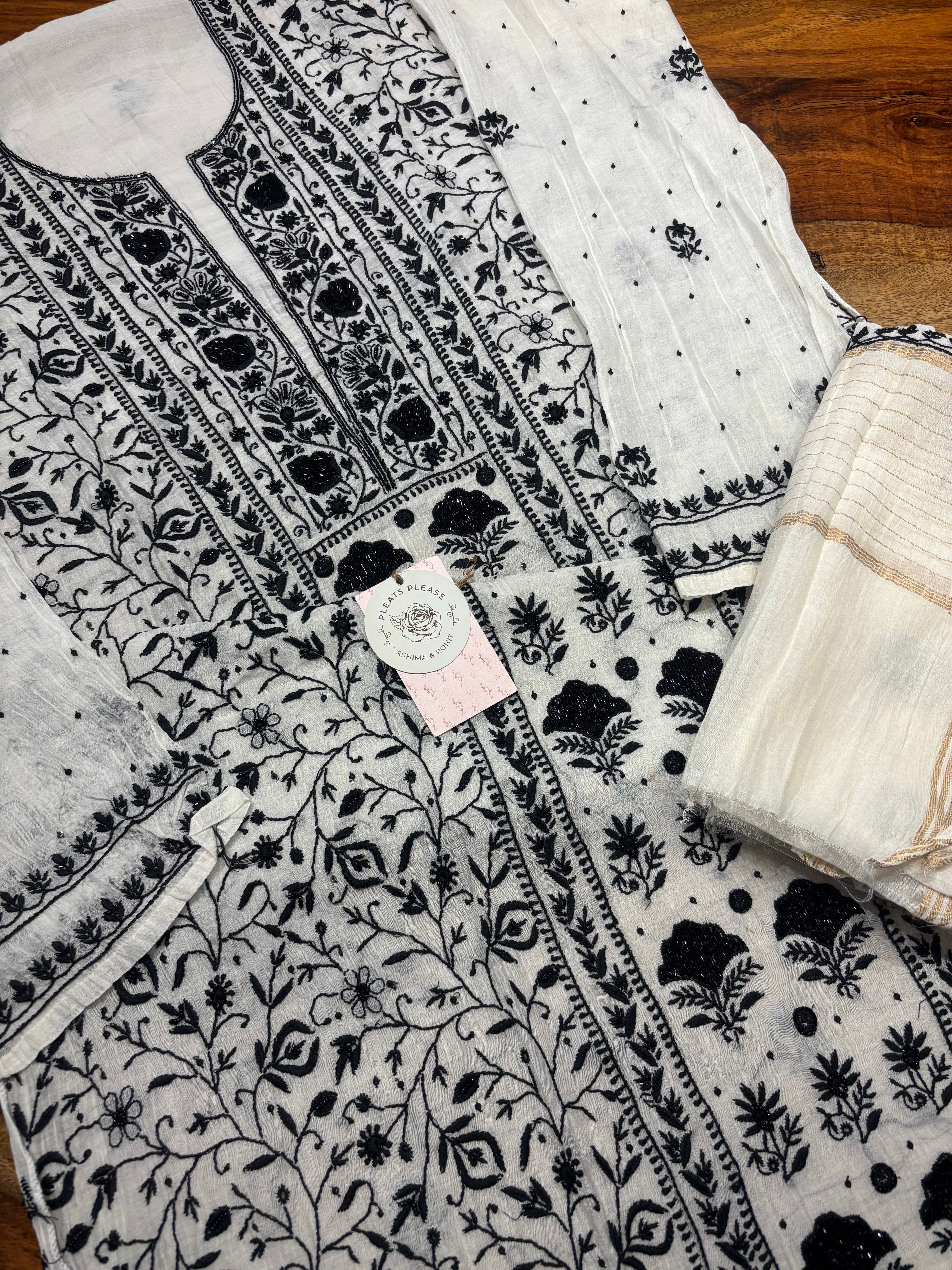 Dyeable Chanderi Mul Chikankari Kurta and Dupatta set